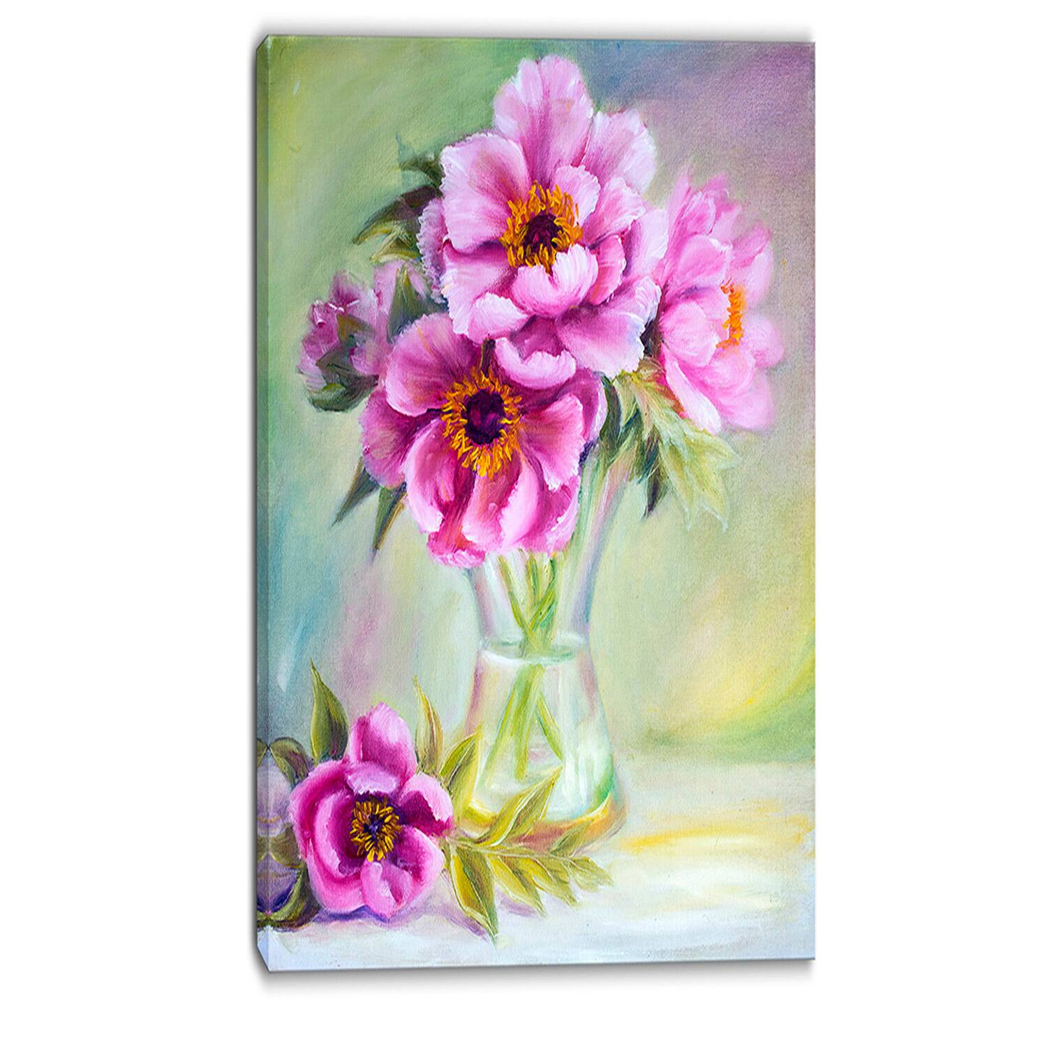 Designart - Purple Peonies in Vase - Floral Art Canvas Print