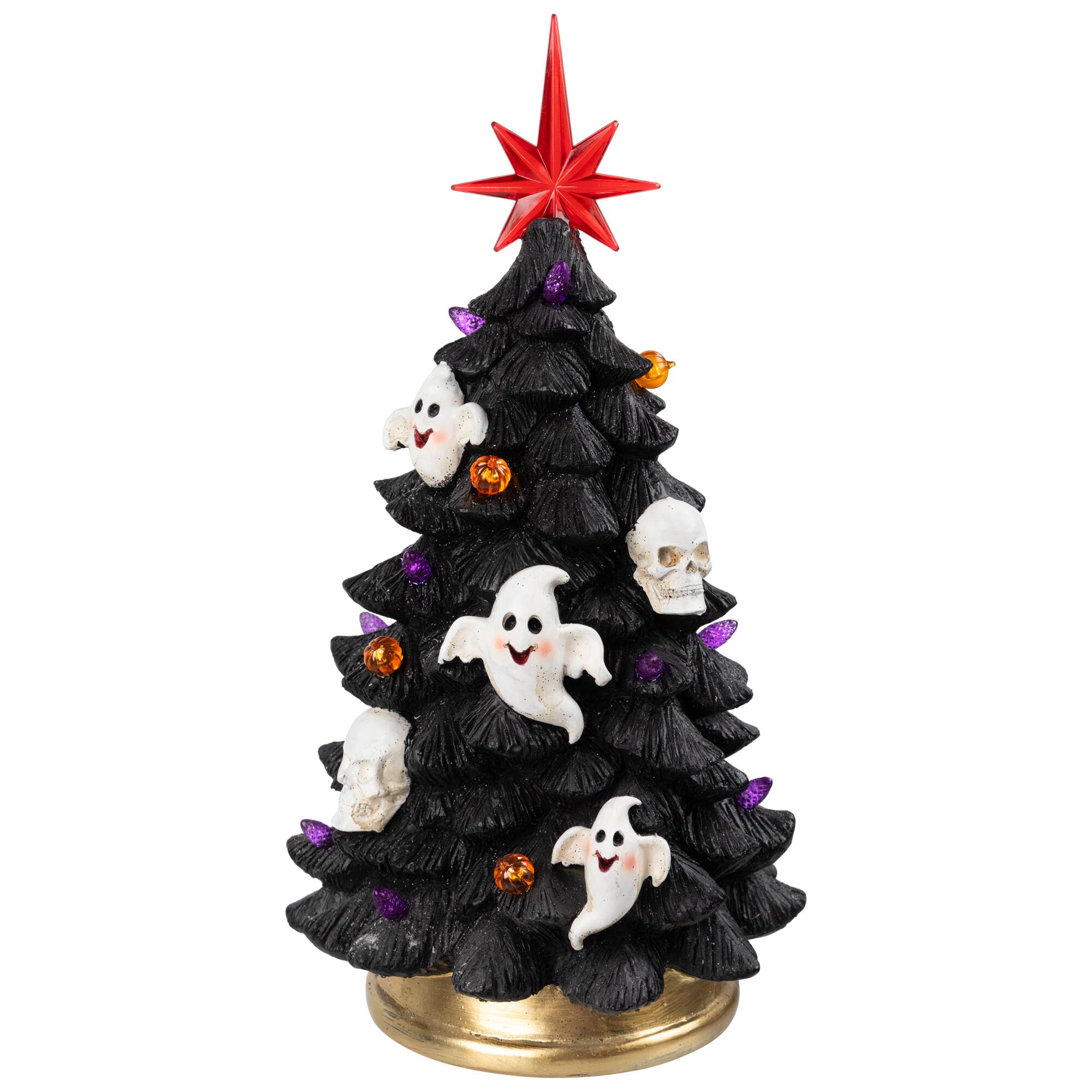 12" Black LED Lighted Skull & Ghost Halloween Tree