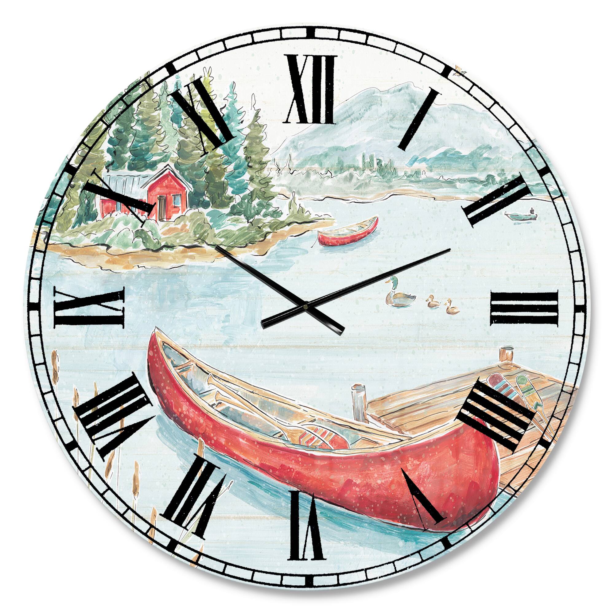 Designart 'Lake House Canoes Ii Lake House Wall Clock