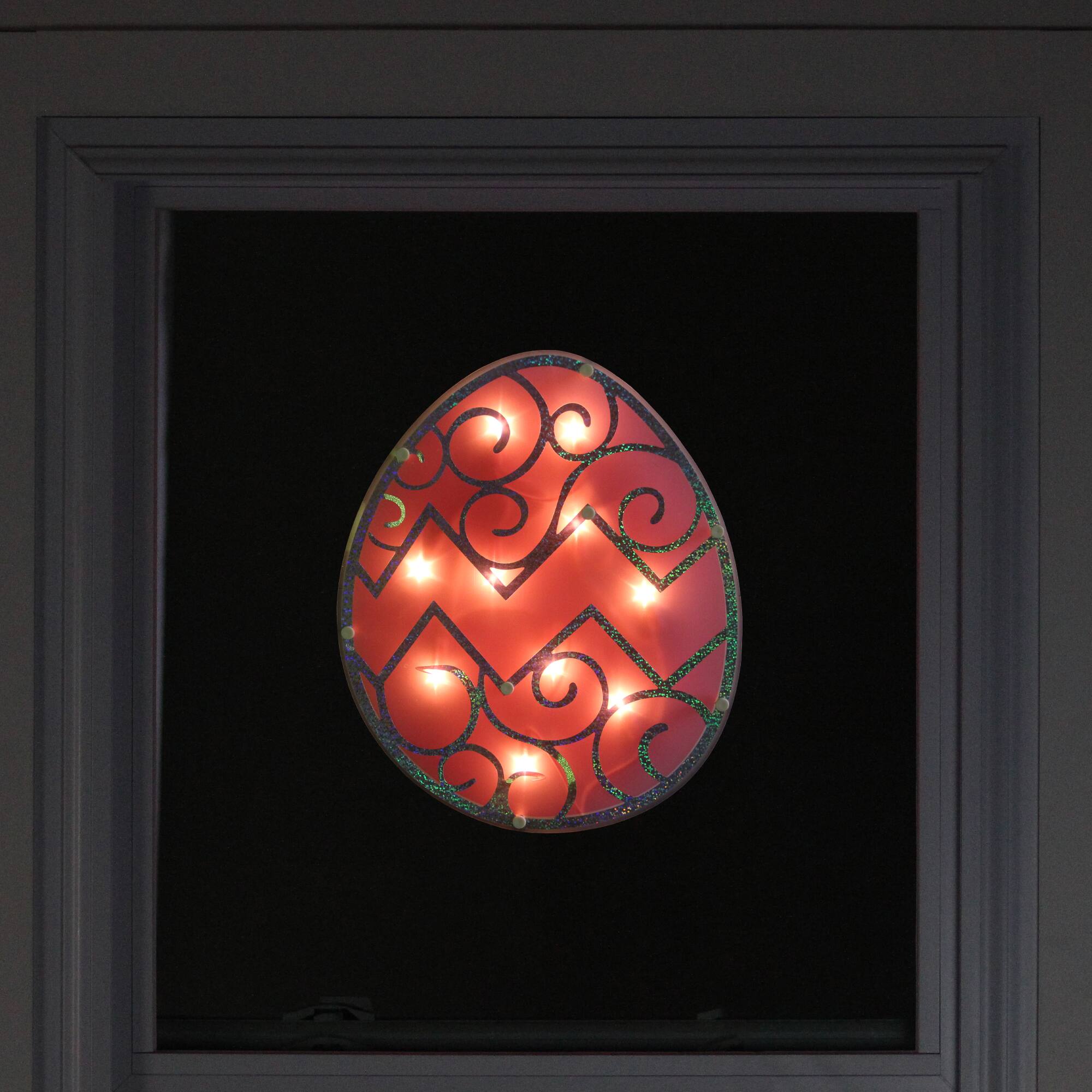 12" Lighted Pink Easter Egg Window Silhouette Decoration