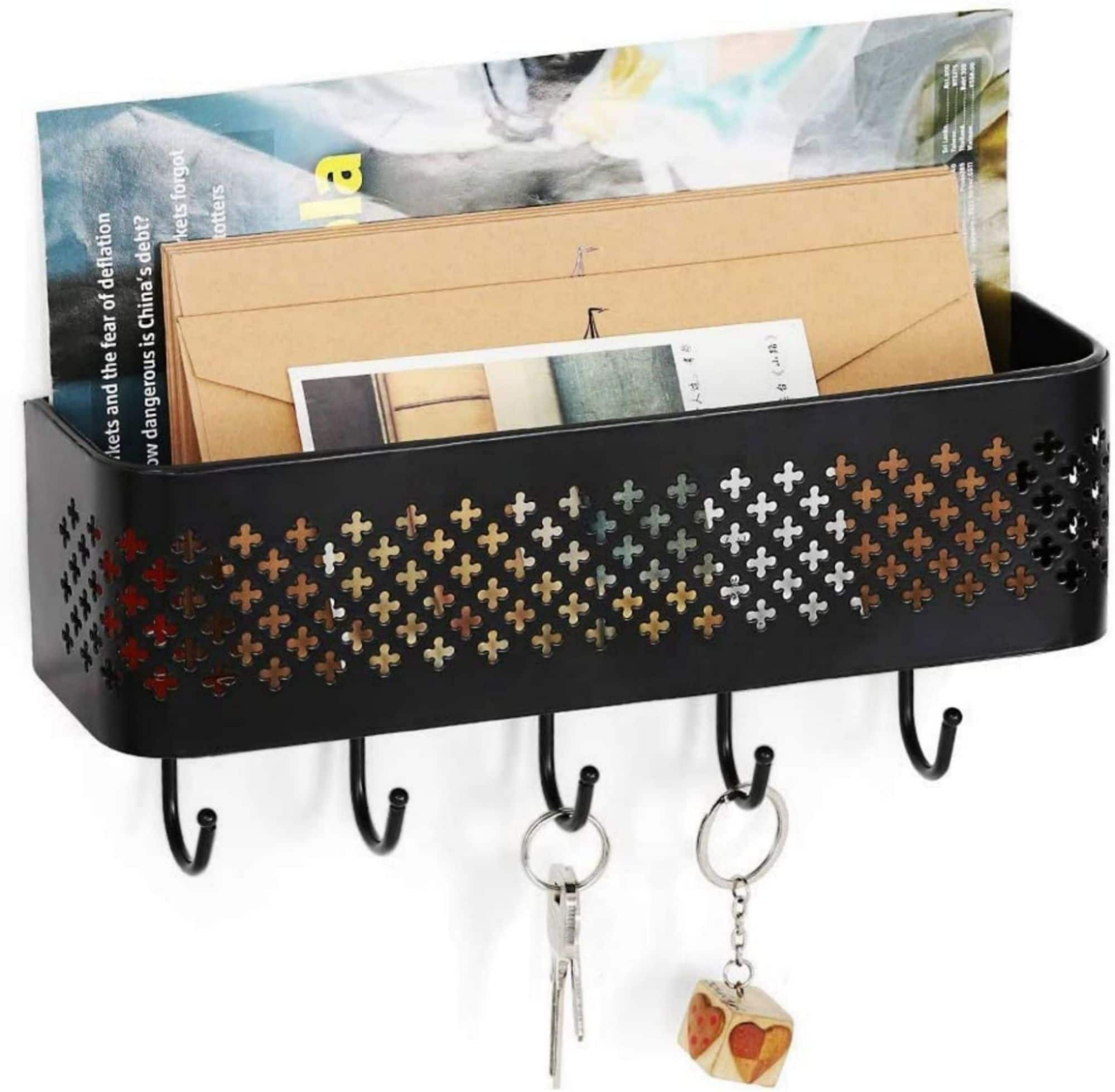 NEX&#x2122; Black Wall Mount Mail Sorter &#x26; 5 Hook Key Organizer