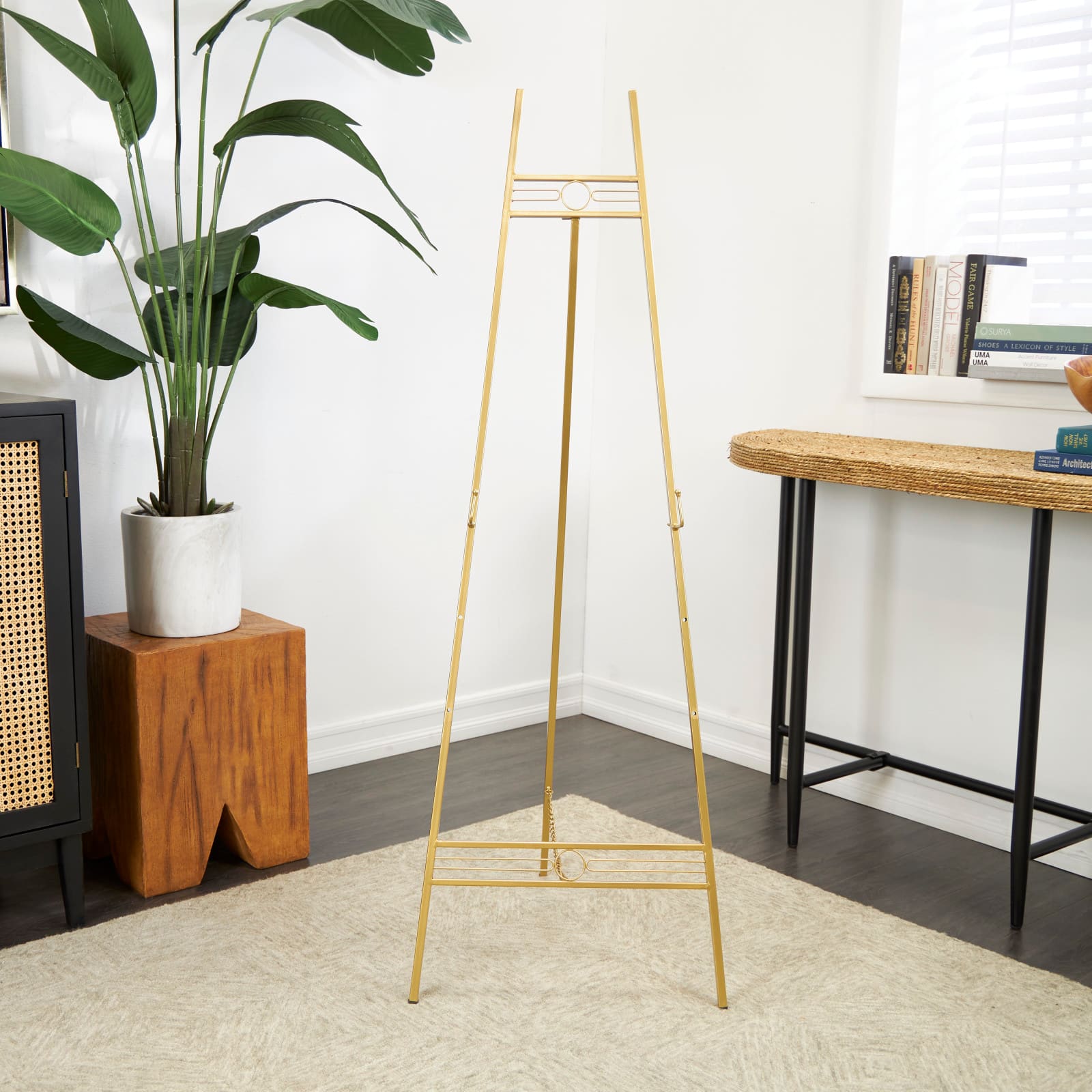 55.5&#x22; Gold Metal Geometric 3-Tier Display Easel