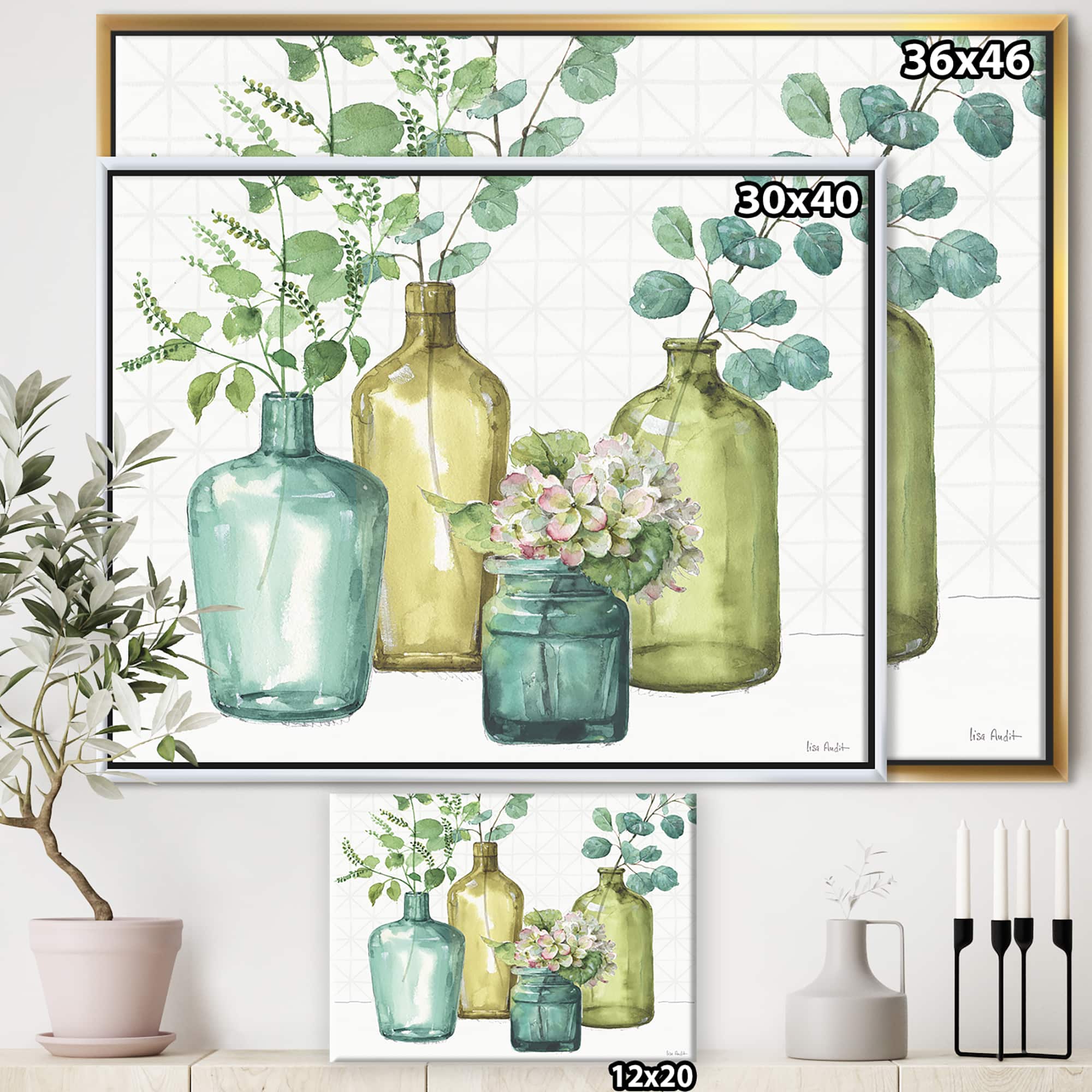 Designart - Mixed Botanical Green Leaves VIII - Cottage Canvas in Gold Frame