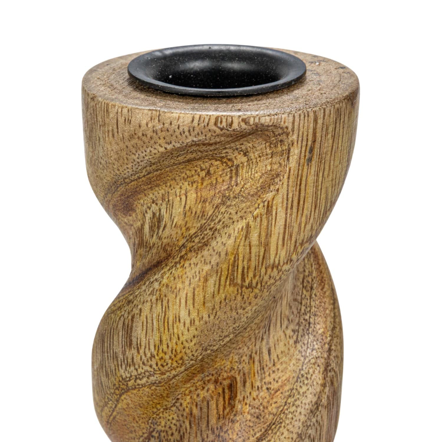 Hello Honey® 14" Tall Natural Hand-Carved Mango Wood Twisted Taper Candle Holder