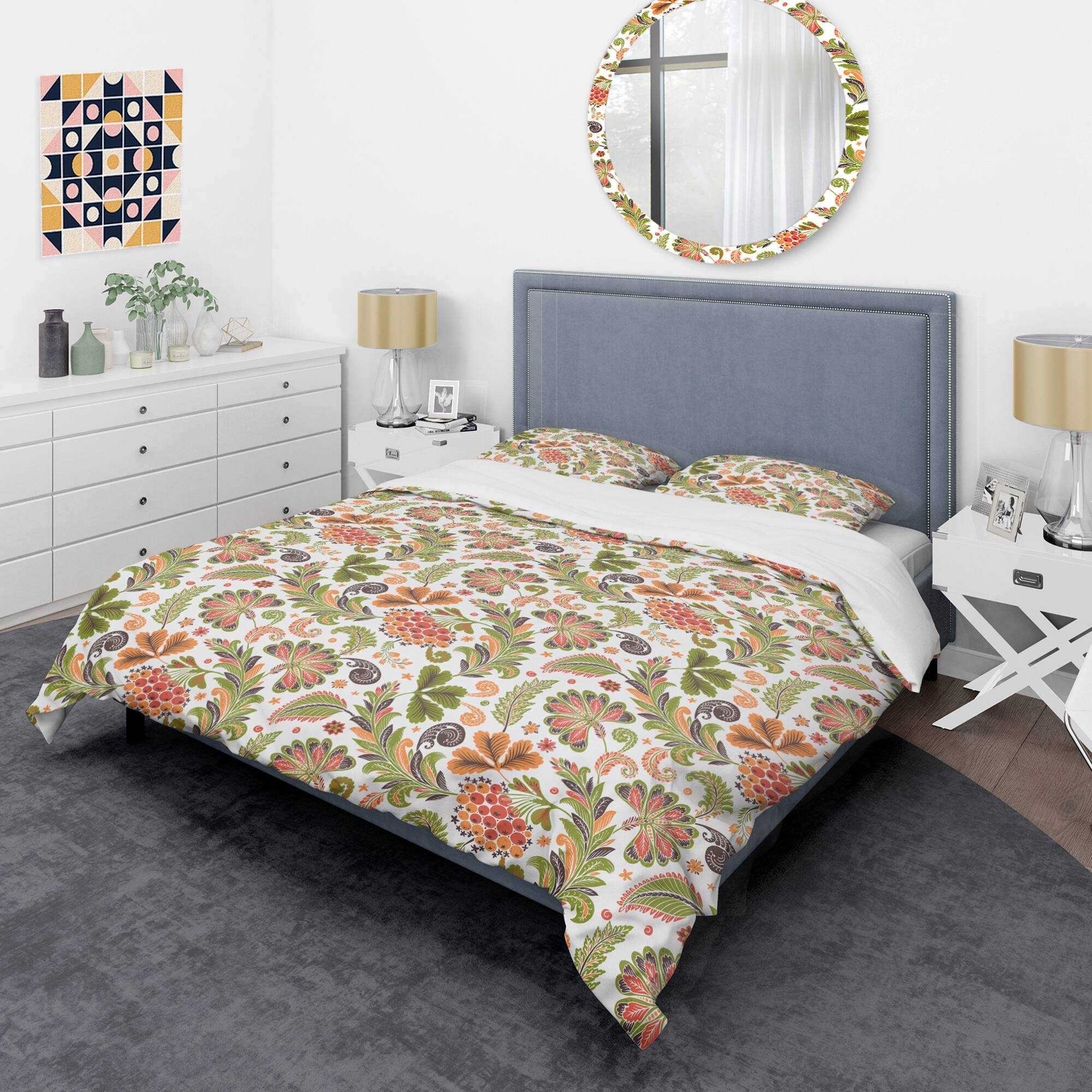 Designart &#x27;Retro Fantasy Flowers I&#x27; Mid-Century Duvet Cover Set