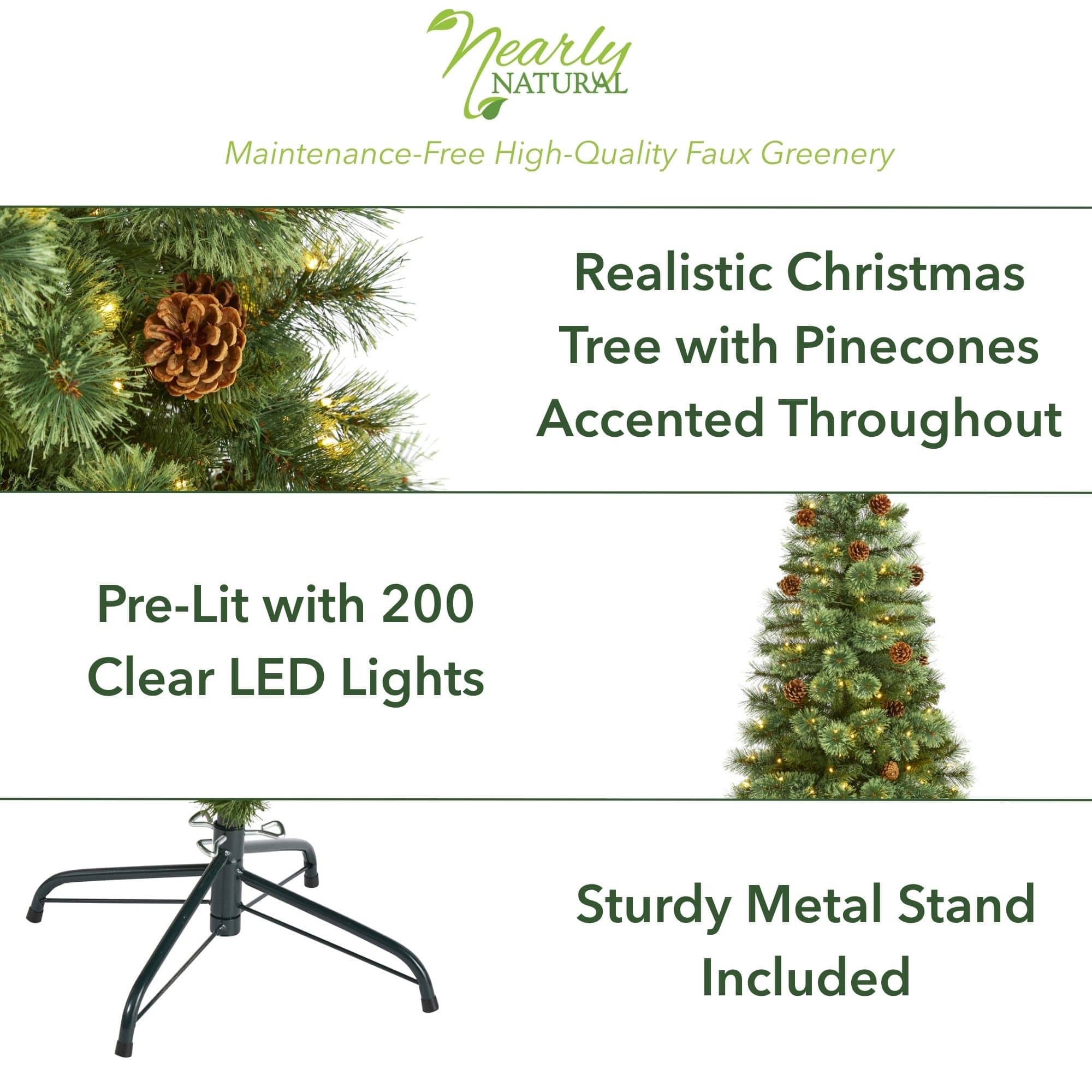 5ft. Pre-Lit White Mountain Pine & Pinecones Artificial Christmas Tree with Clear LED Lights