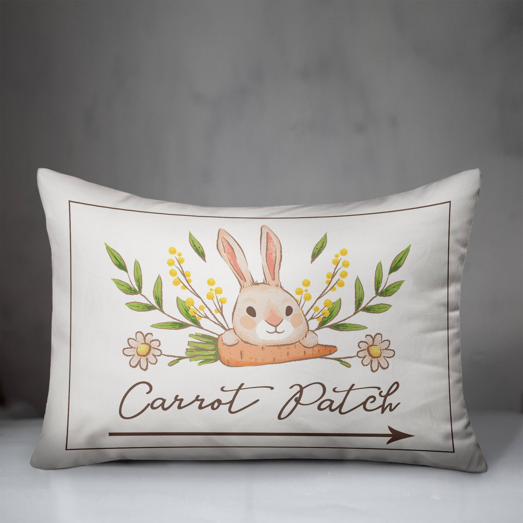 Bunny And Carrot Pattern Patch 14" x 20" Indoor / Outdoor Pillow
