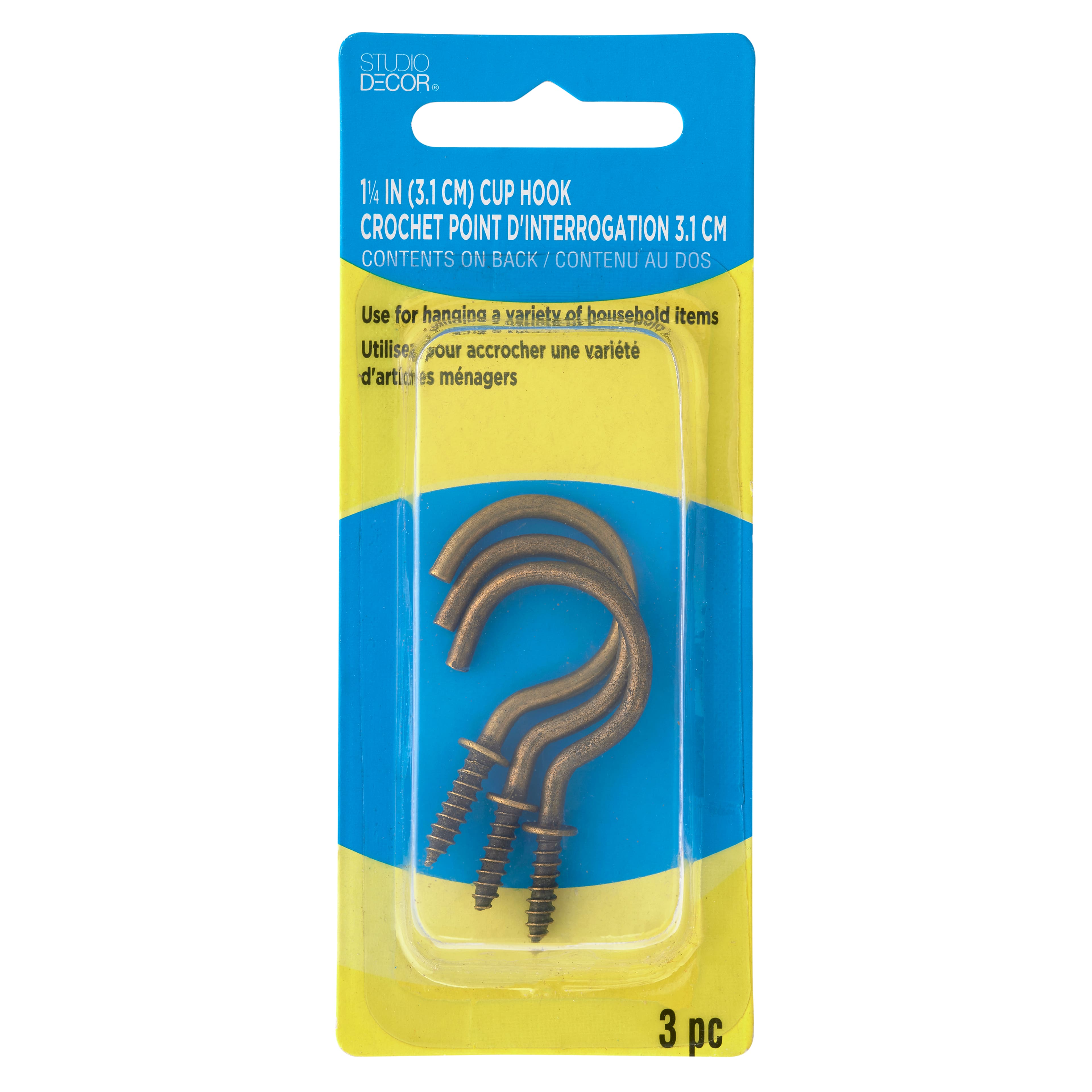 24 Packs: 3 ct. (72 total) 1.25" Antique Brass Cup Hooks by Studio Décor®
