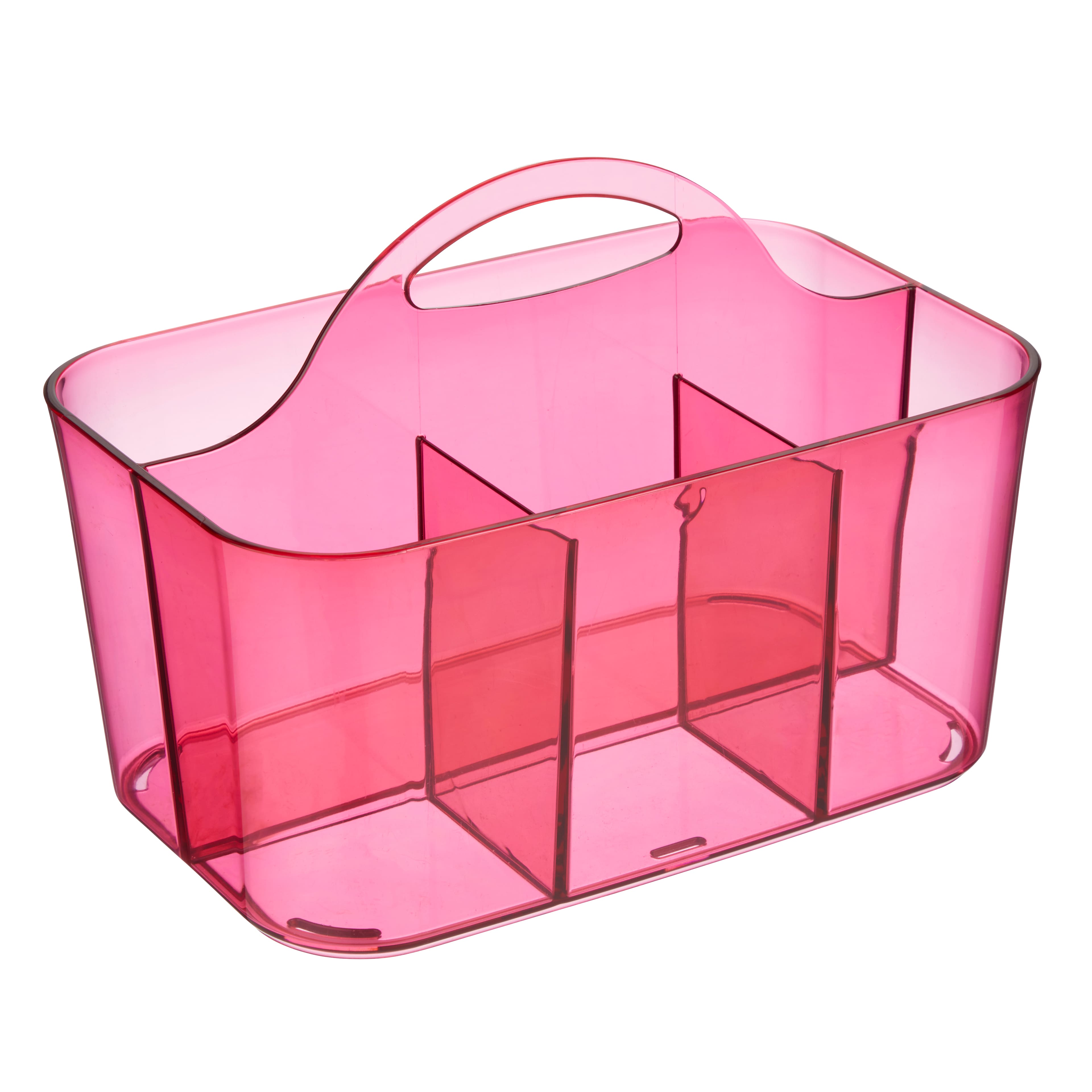 mDesign® Pink Tint 4-Section Craft Caddy with Handle