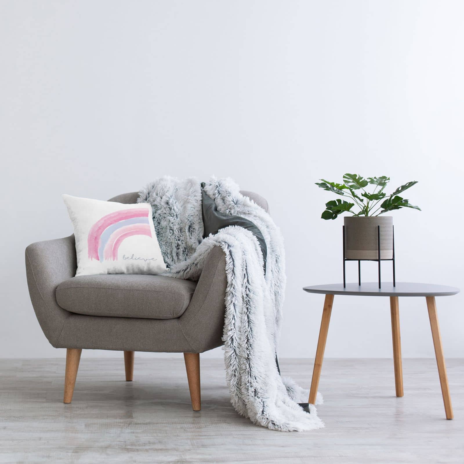 Stupell Industries Believe Calligraphy Pink Blue Pastel Rainbow Throw Pillow, 18" x 18"