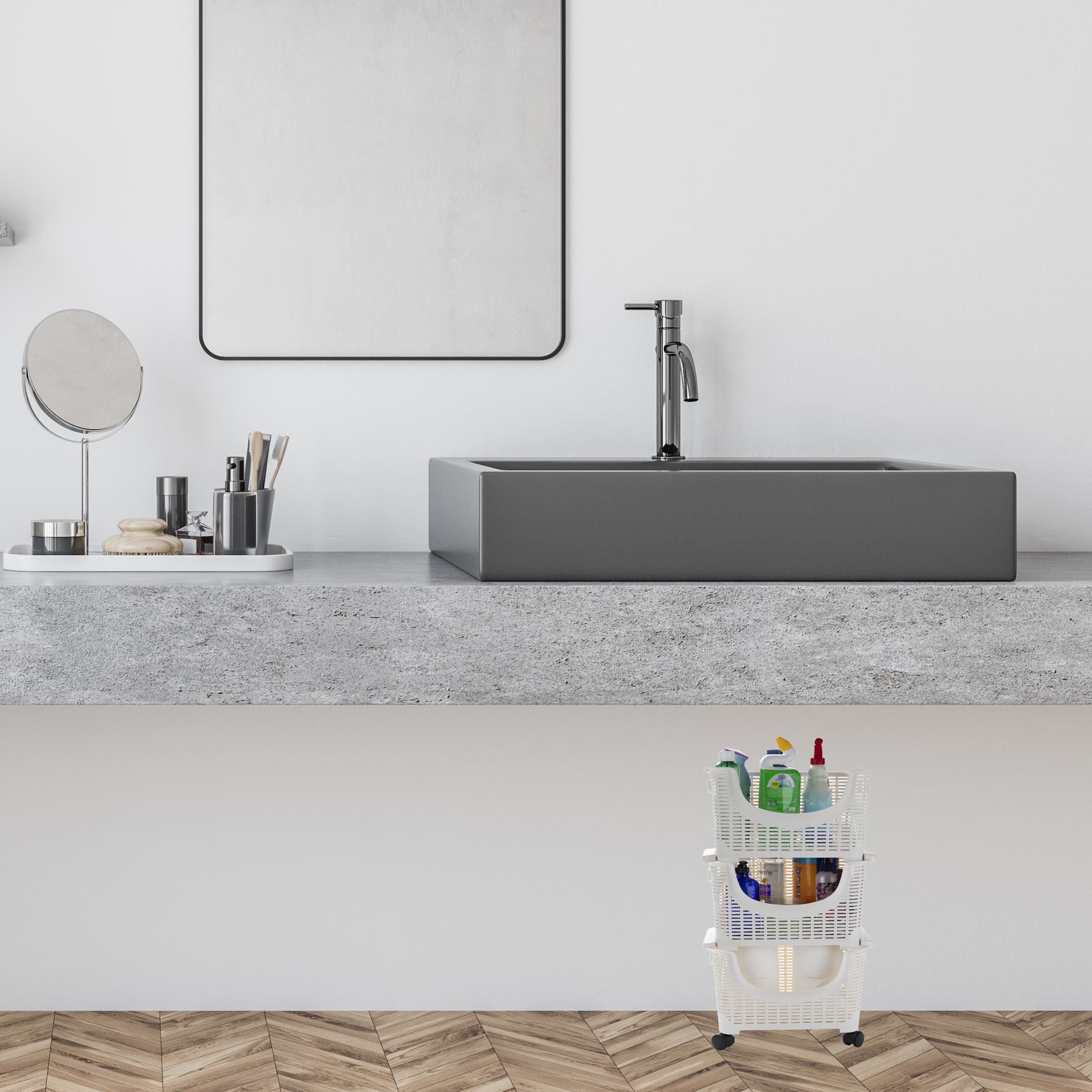 Mind Reader 3-Tier Ivory Rolling Plastic Storage Containers