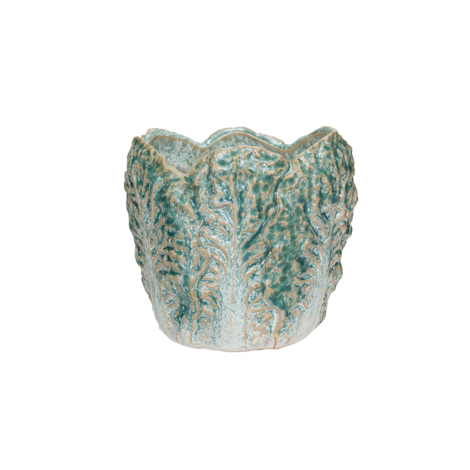 Hello Honey® 5.75" Green Reactive Glaze Embossed Stoneware Cabbage Planter