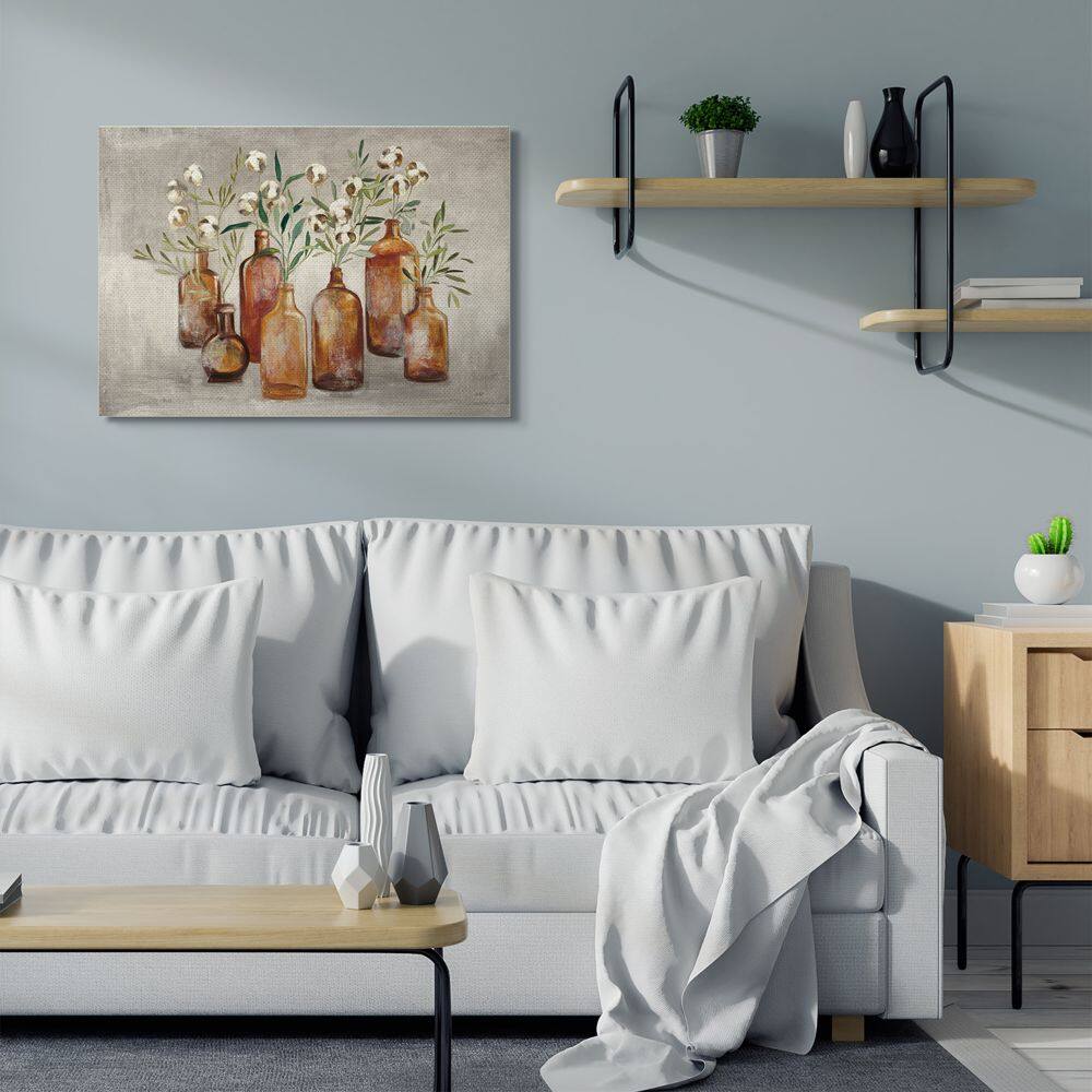 Stupell Industries Country Cotton Flower Stems in Glasses Brown Tan Painting Canvas Wall Art
