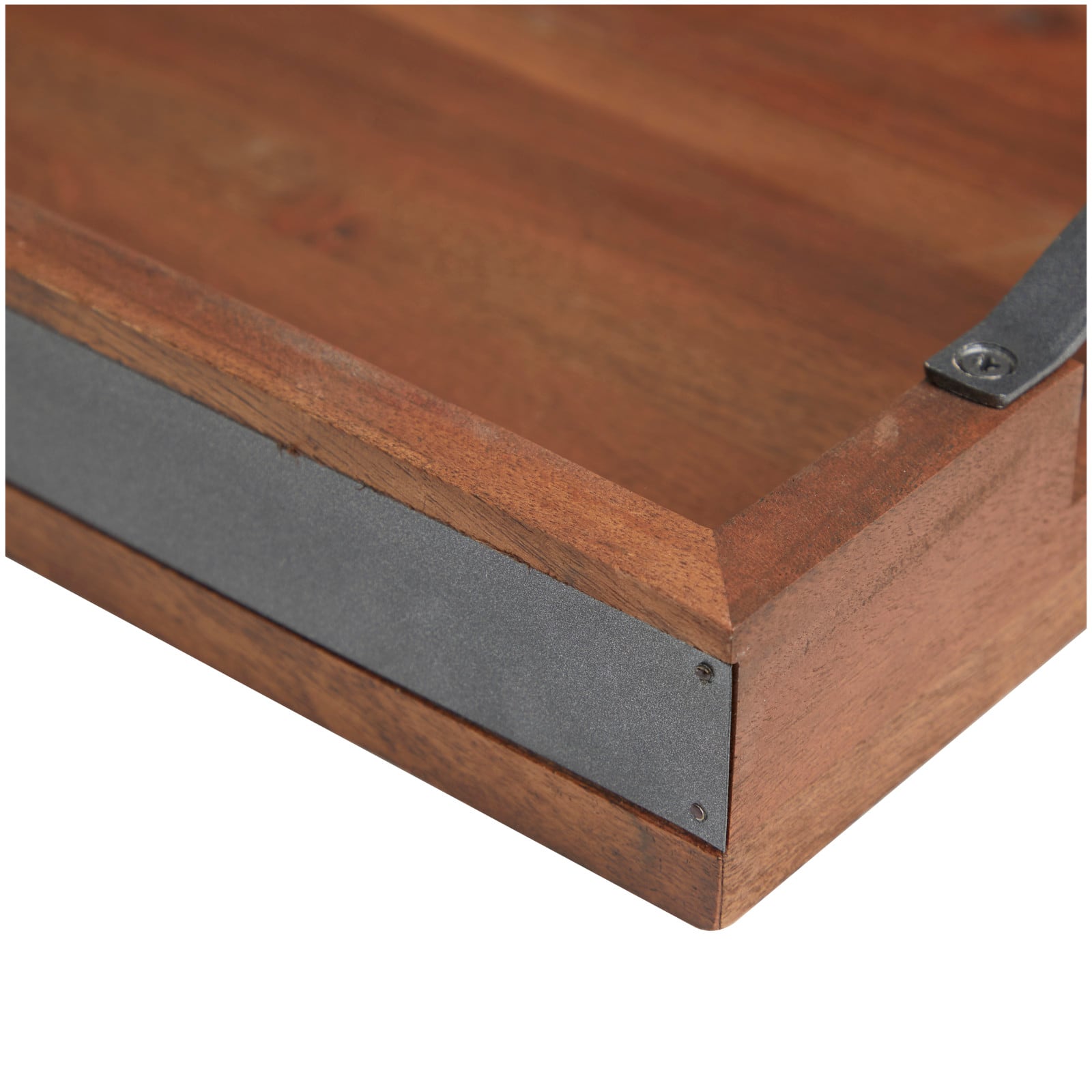 Brown & Black Wooden Nesting Tray with Metal Handles Set