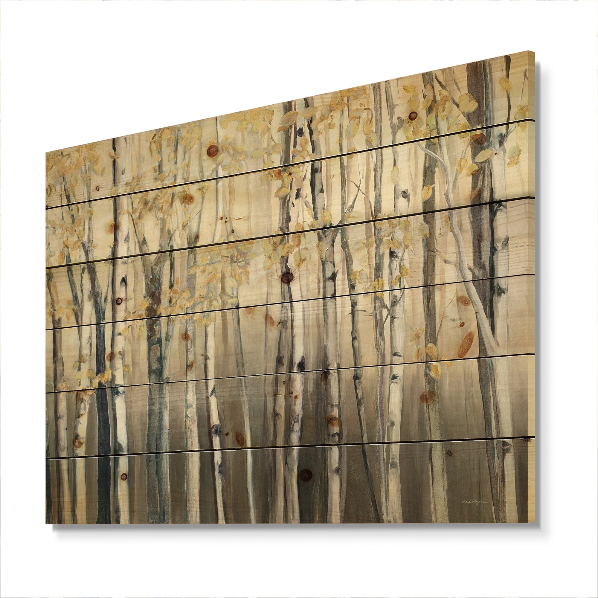 Designart - Golden Birch Forest I - Landscapes Print on Natural Pine Wood