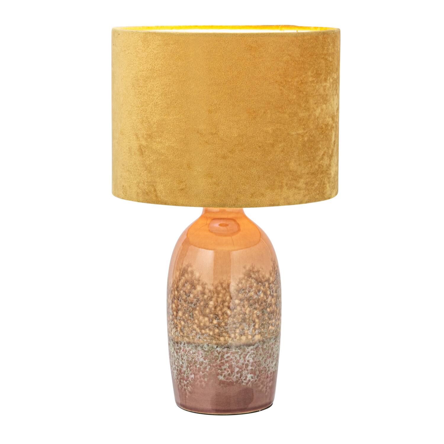 16.5&#x22; Pink Reactive Glaze Round Stoneware Table Lamp with Mustard Velvet Shade