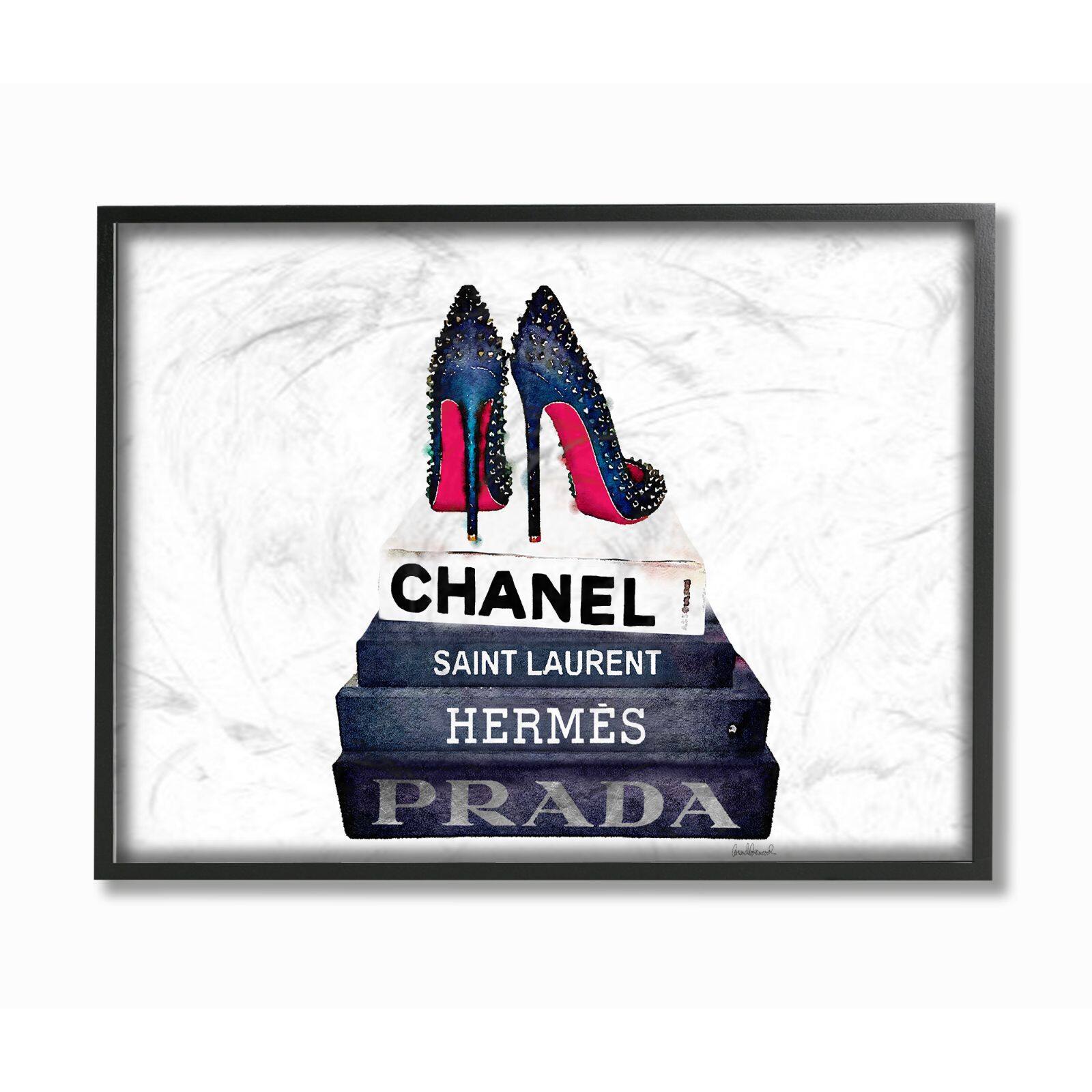 Stupell Industries Fashion Book Stack & Black Pumps Wall Art in Black Frame