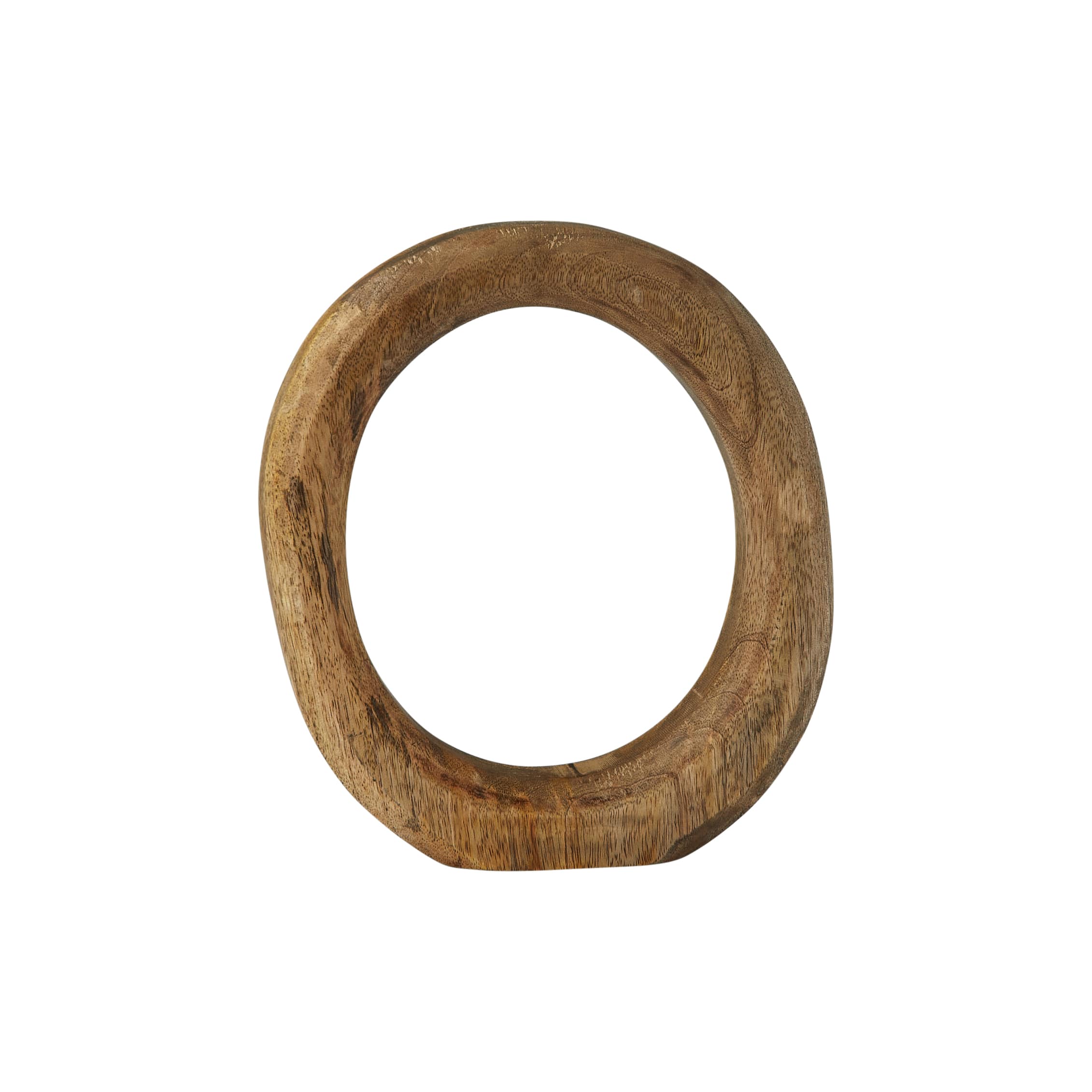 10.5&#x22; Natural Modern Decorative Carved Wood Standing Circle