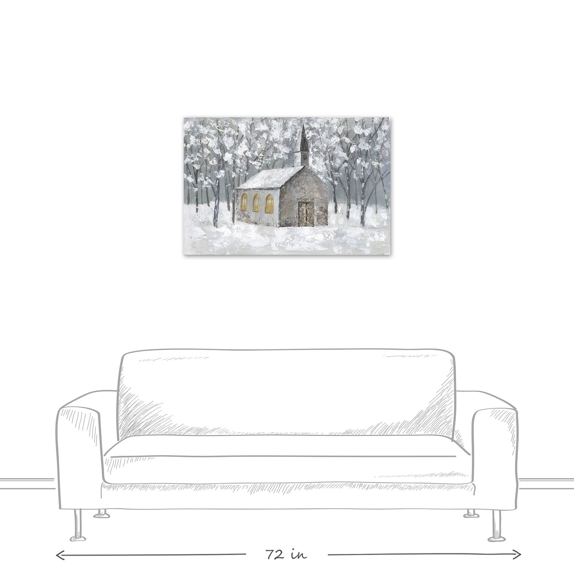 Church In Snowy Forest Canvas Wall Art