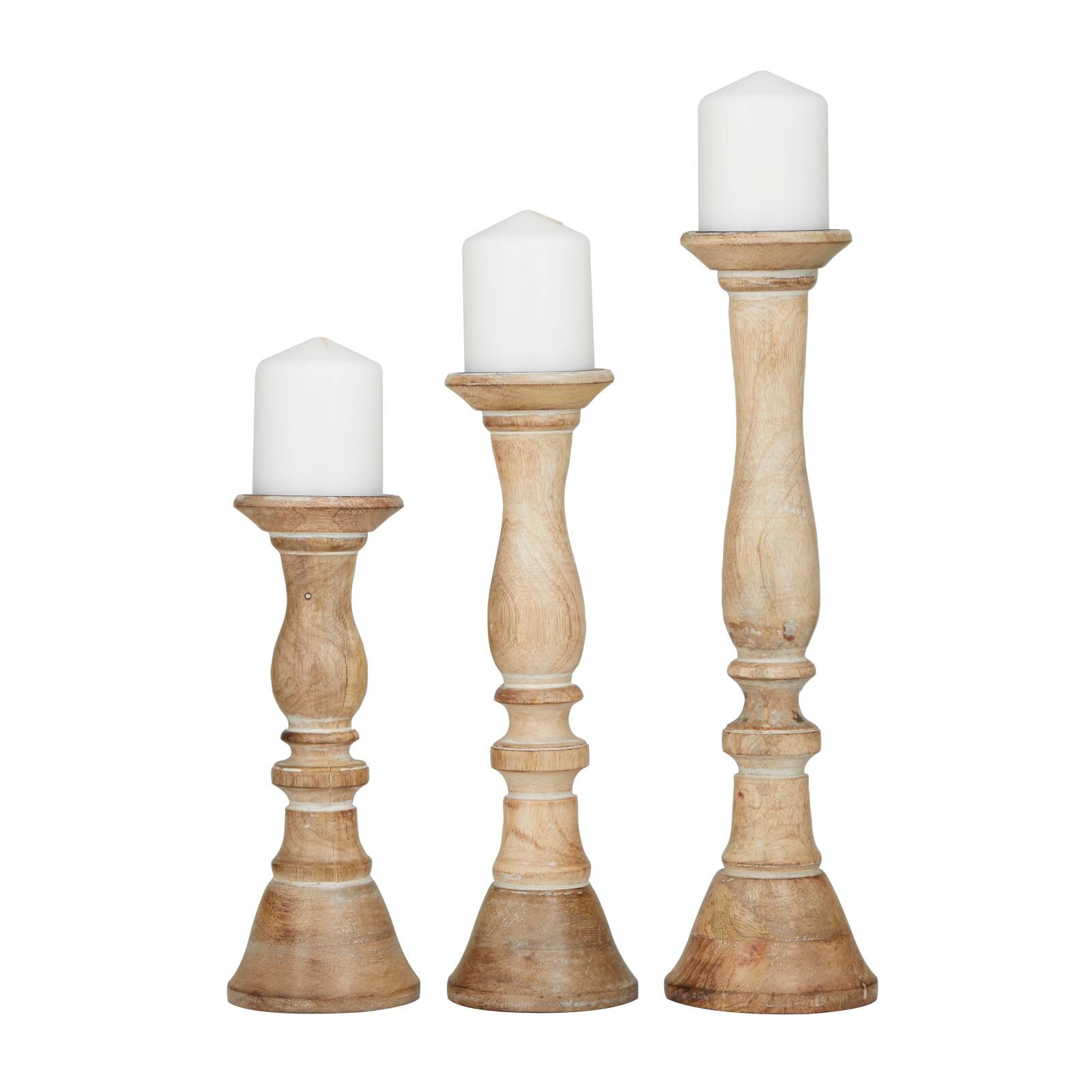 Light Brown Wood Candle Holder Set