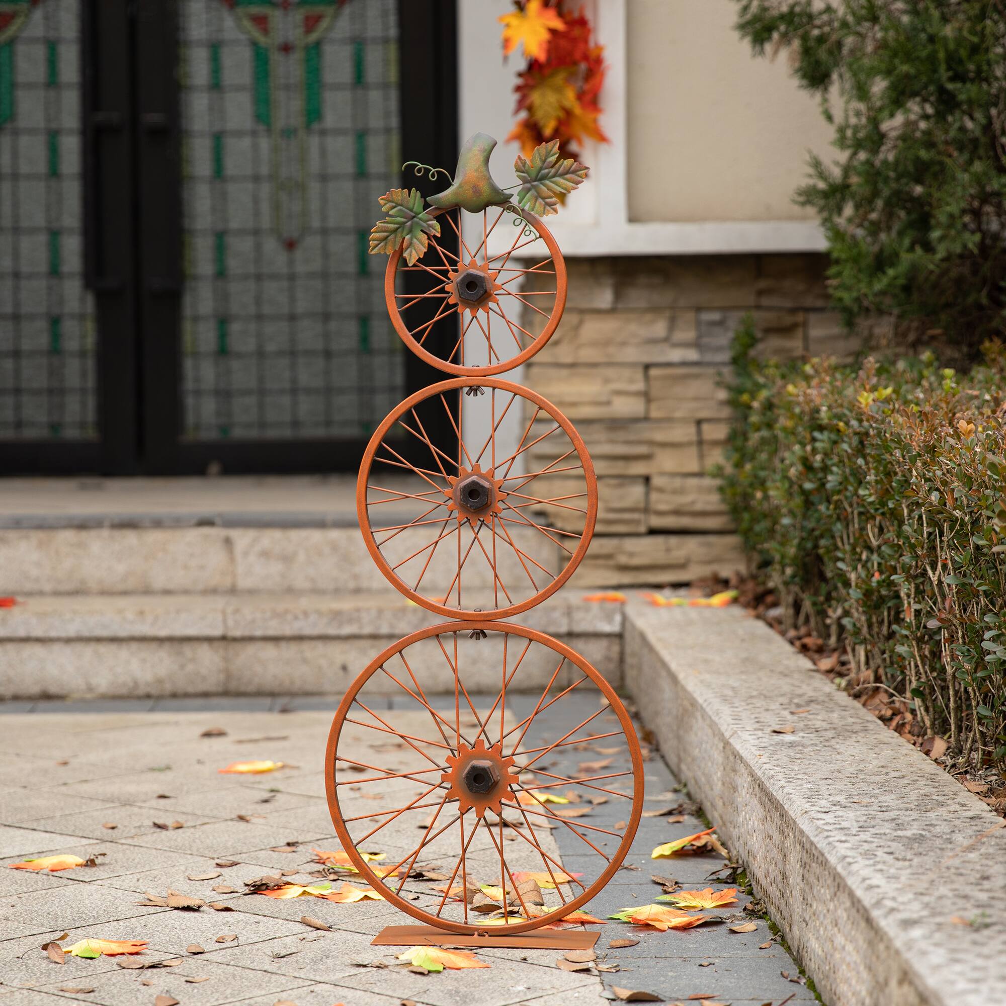 Glitzhome&#xAE; 33.25&#x22; Fall Metal Bicycle Wheel Pumpkin Porch D&#xE9;cor