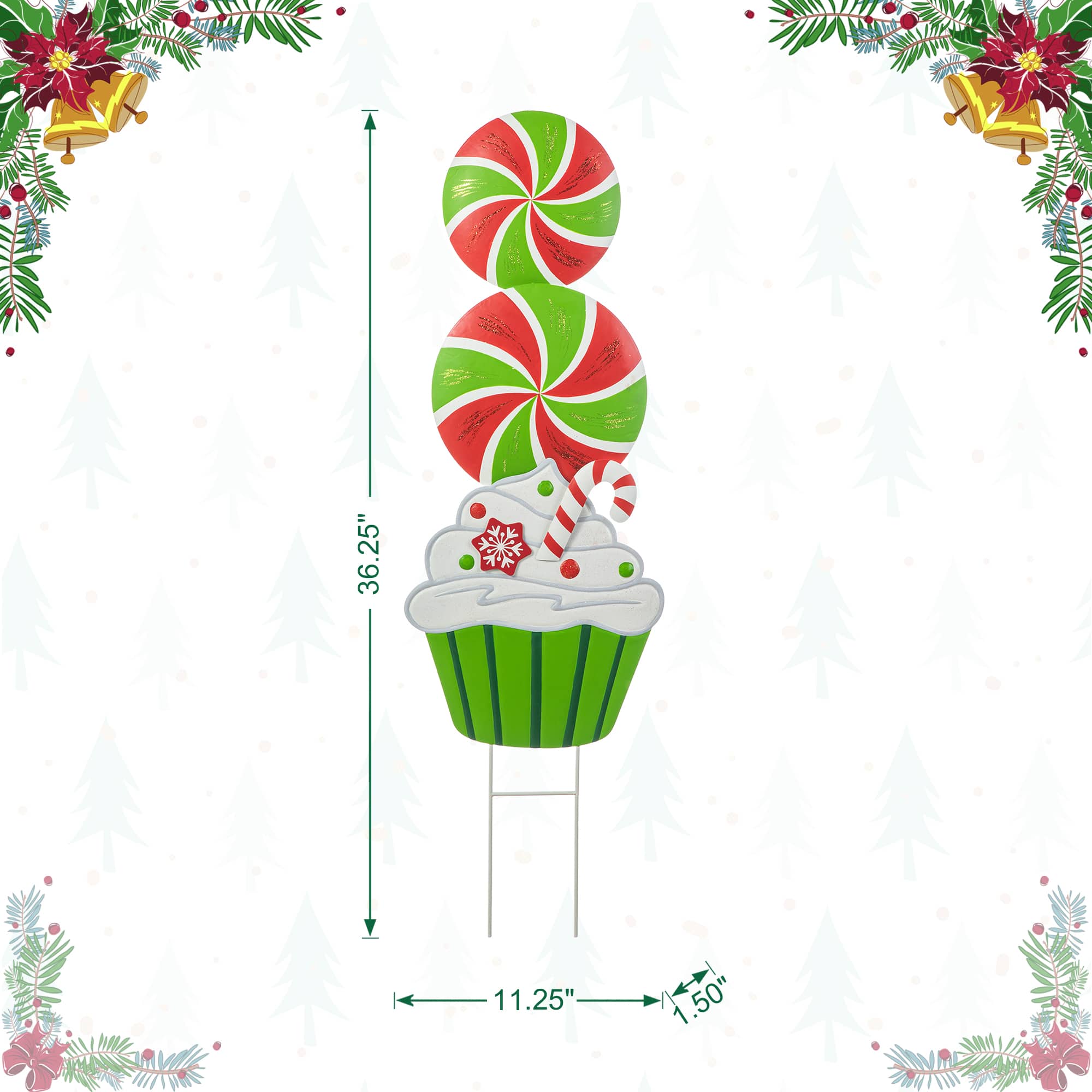 Glitzhome&#xAE; 3ft. Metal Peppermint &#x26; Cupcake Yard Stake