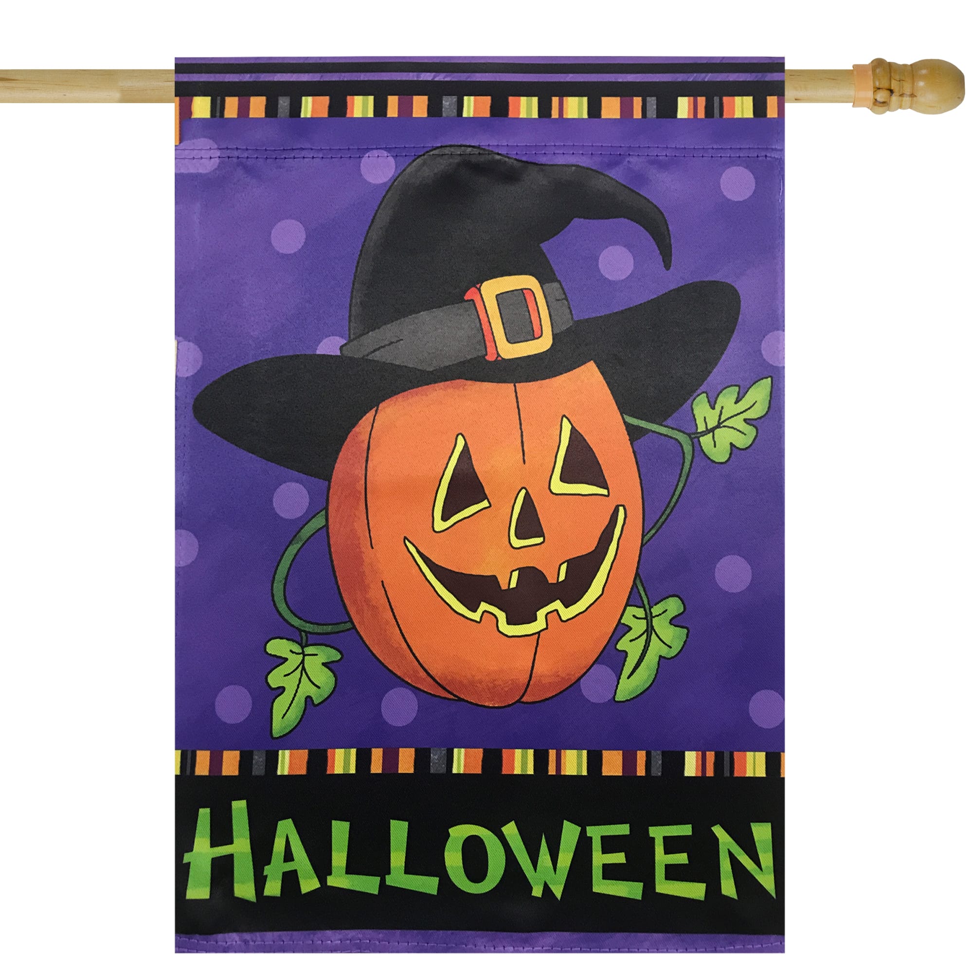 Happy Halloween Pumpkin in a Witch Hat Outdoor Garden Flag, 28&#x22; x 40&#x22;