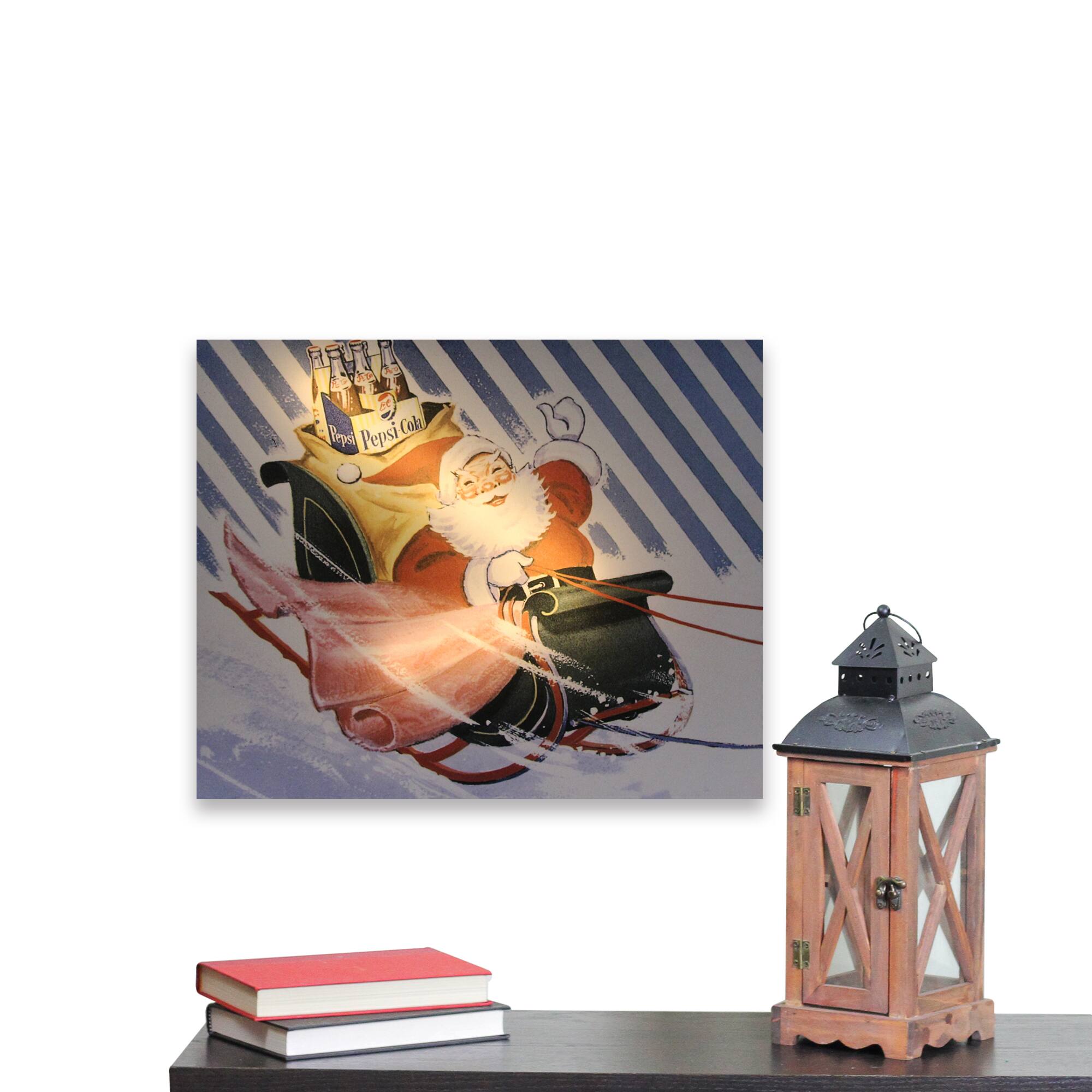 LED Back Lit Santa Claus &#x26; Sleigh Pepsi Christmas Wall Art