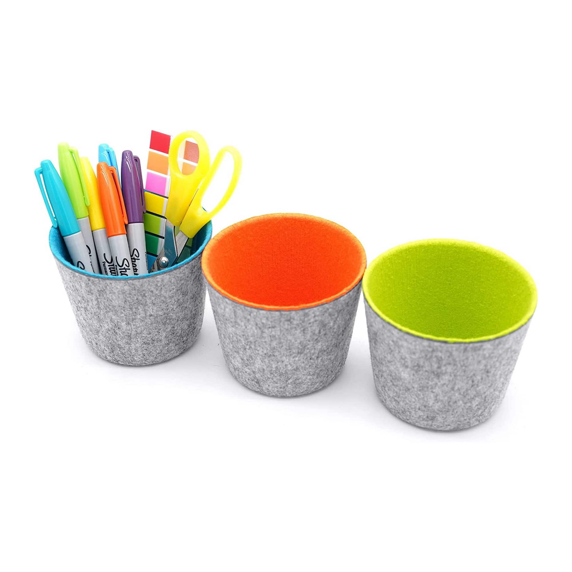 Welaxy Felt 3 Piece Orange, Green &#x26; Turquoise Storage Cups