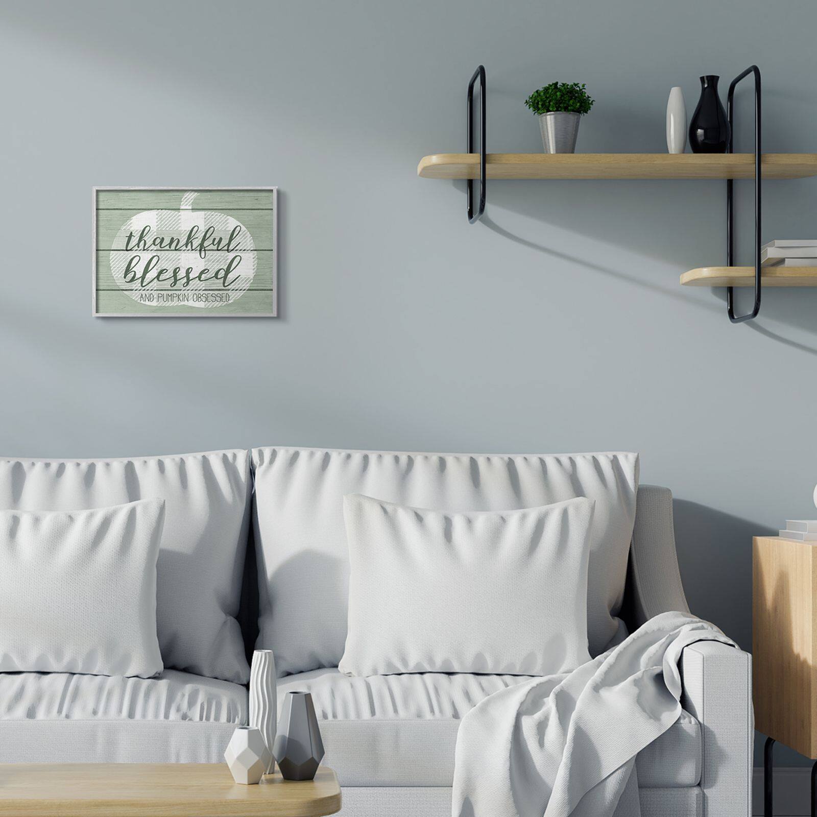 Stupell Industries Thankful Blessed Pumpkin Obsessed in Gray Frame Wall Art