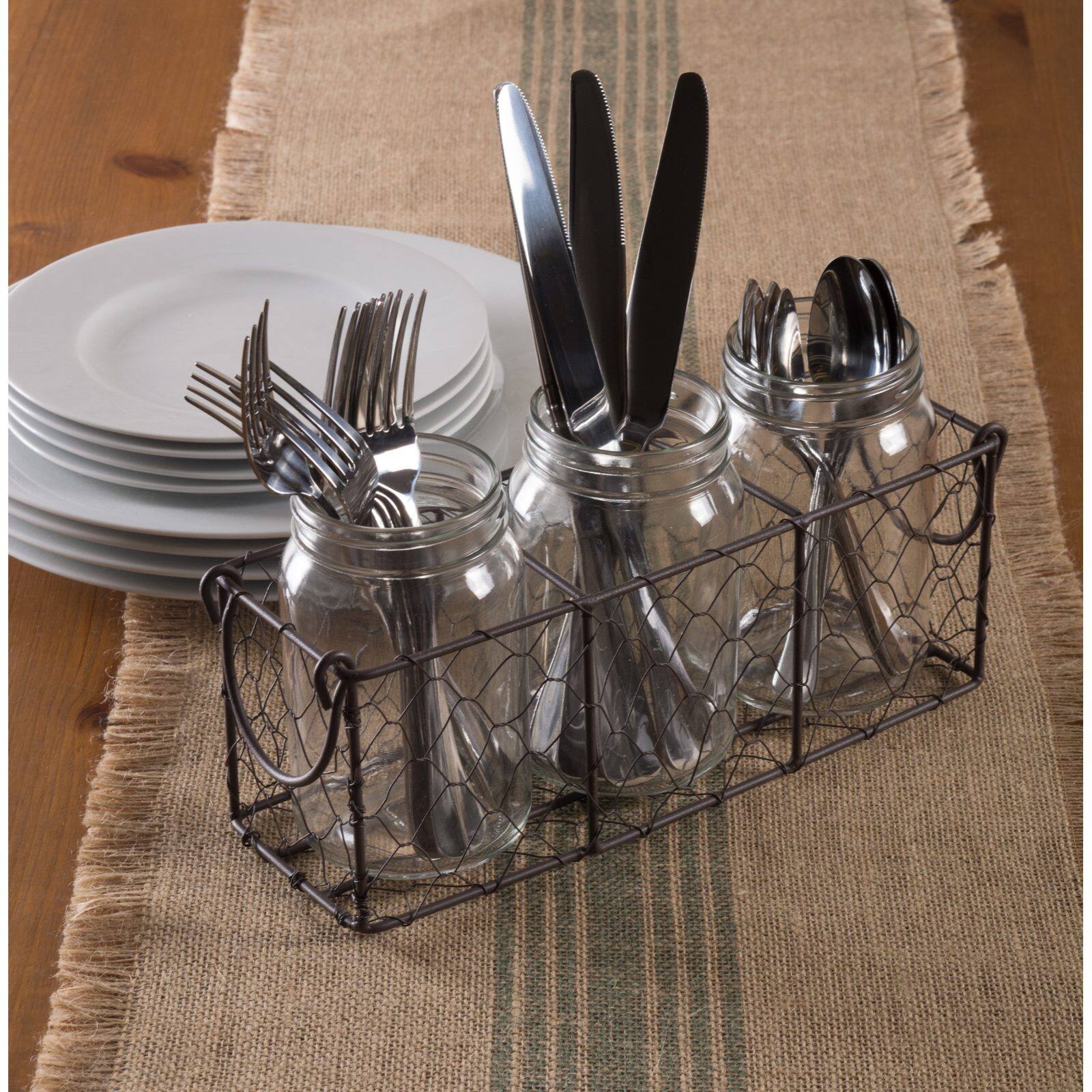 DII&#xAE; Rustic Chicken Wire Flatware Caddy with Clear Jars