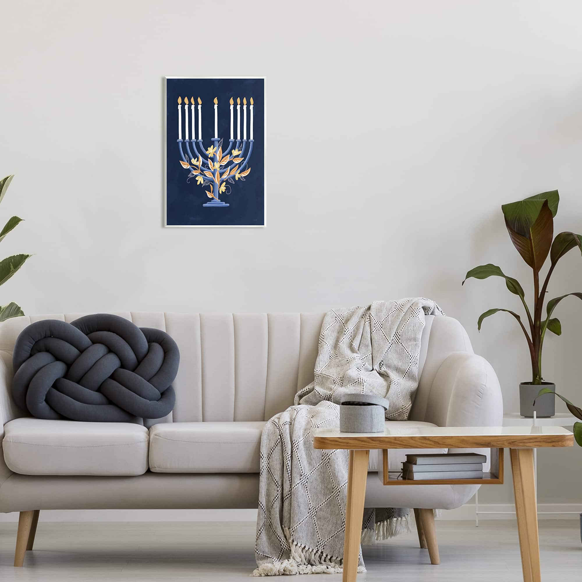 Stupell Industries Traditional Floral Hanukkah Menorah Wall Plaque Art