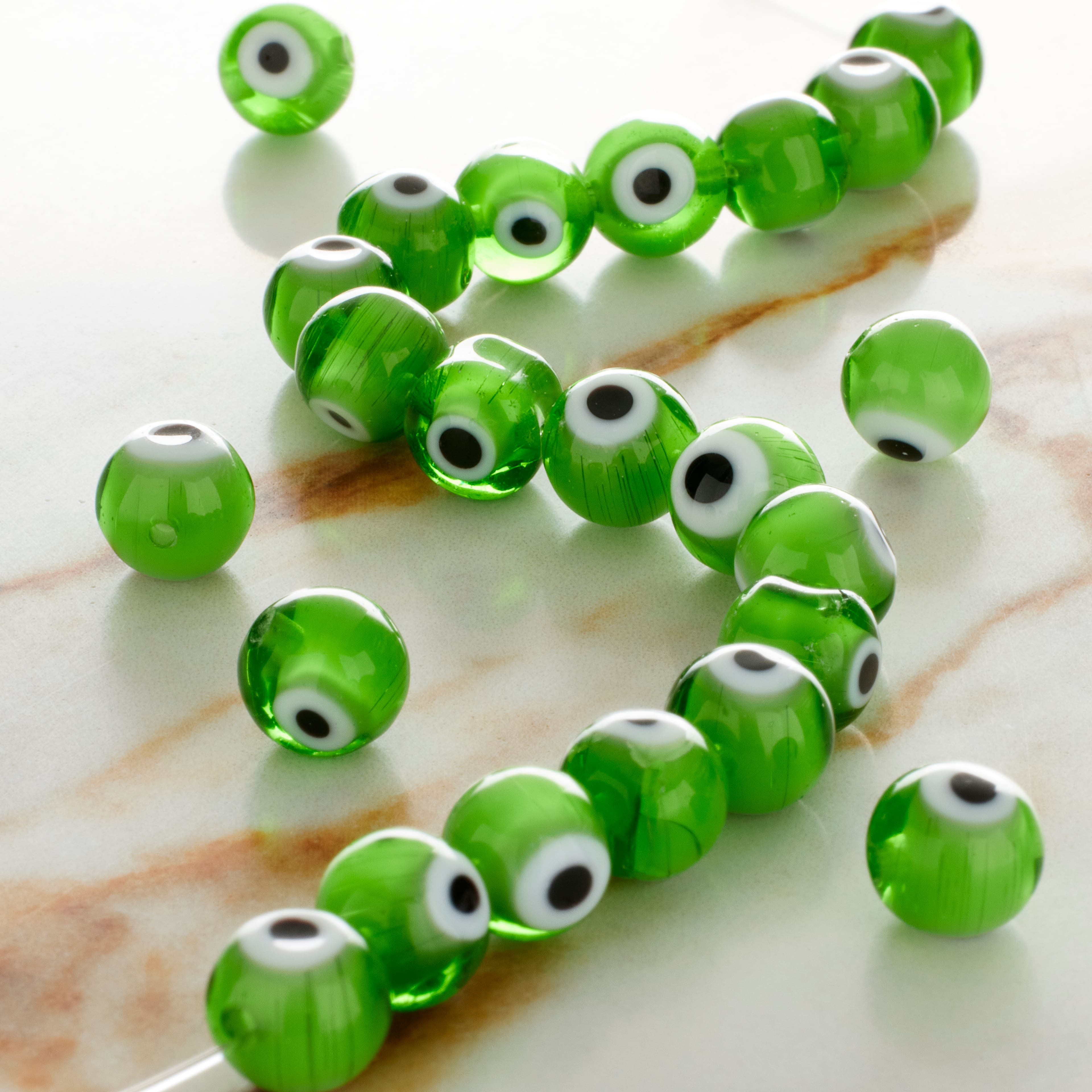 Perles rondes à thème de mauvais œil en verre soufflé de Bead Landing, 8 mm