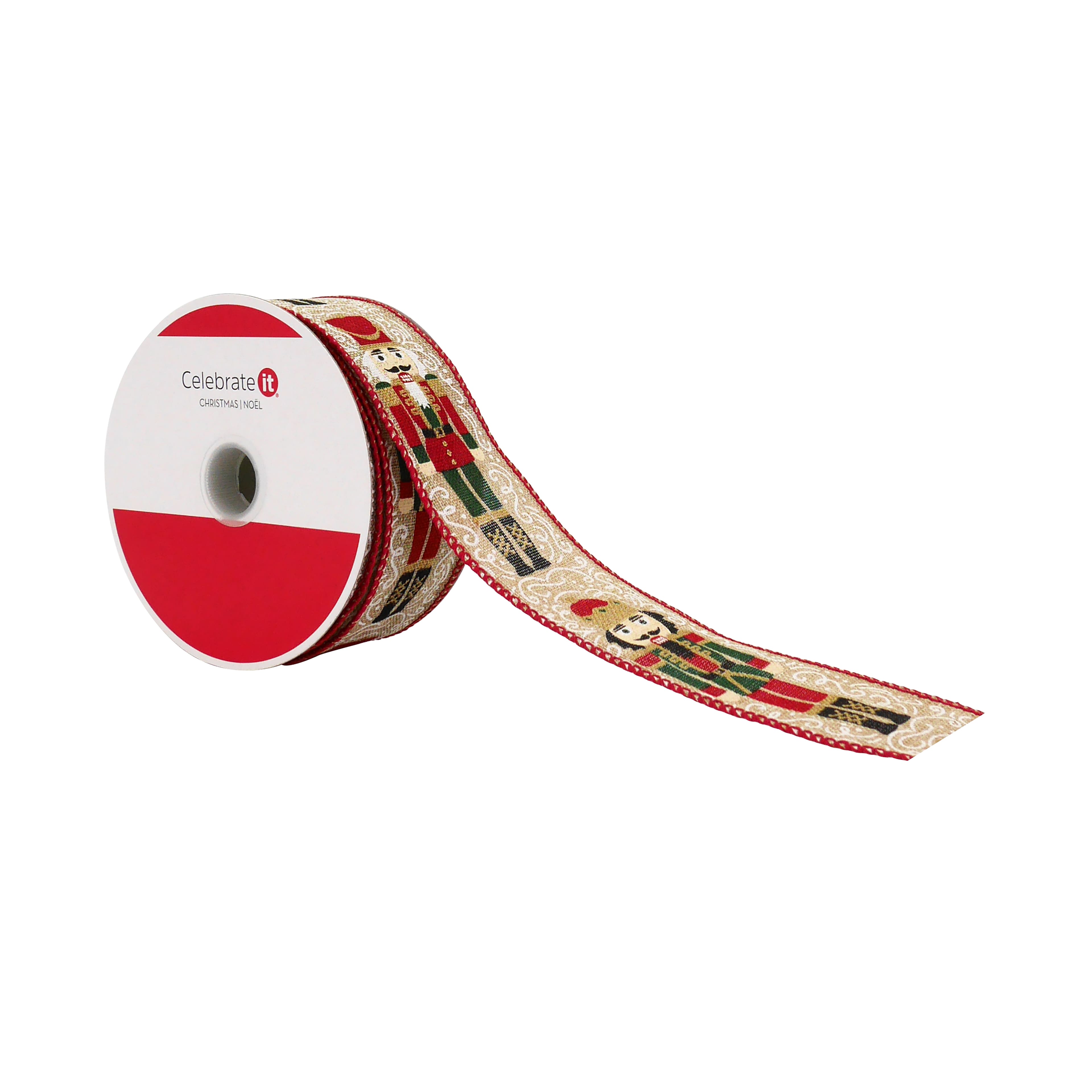 1.5&#x22; x 30ft. Nutcracker Wired Faux Linen Ribbon by Celebrate It&#xAE;