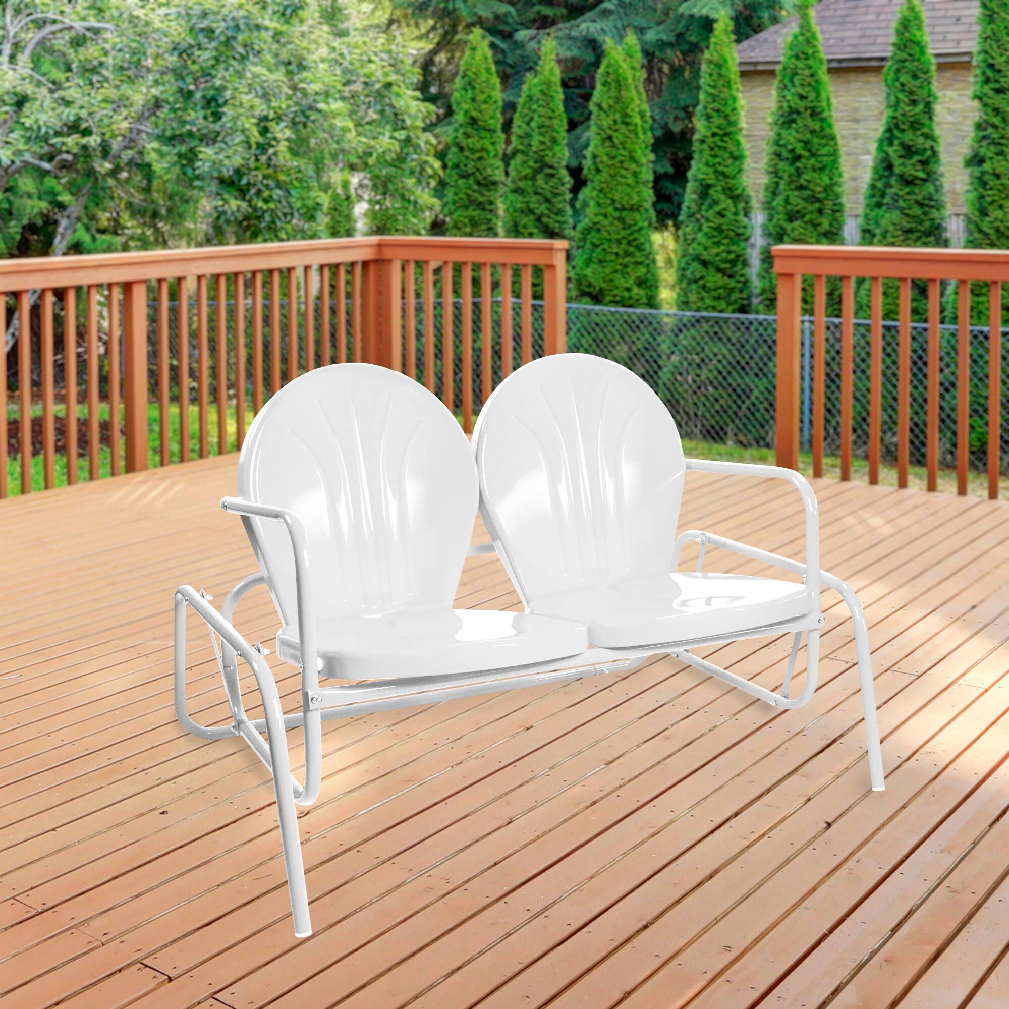2-Person Outdoor Retro Metal Tulip Double Glider Patio Chair