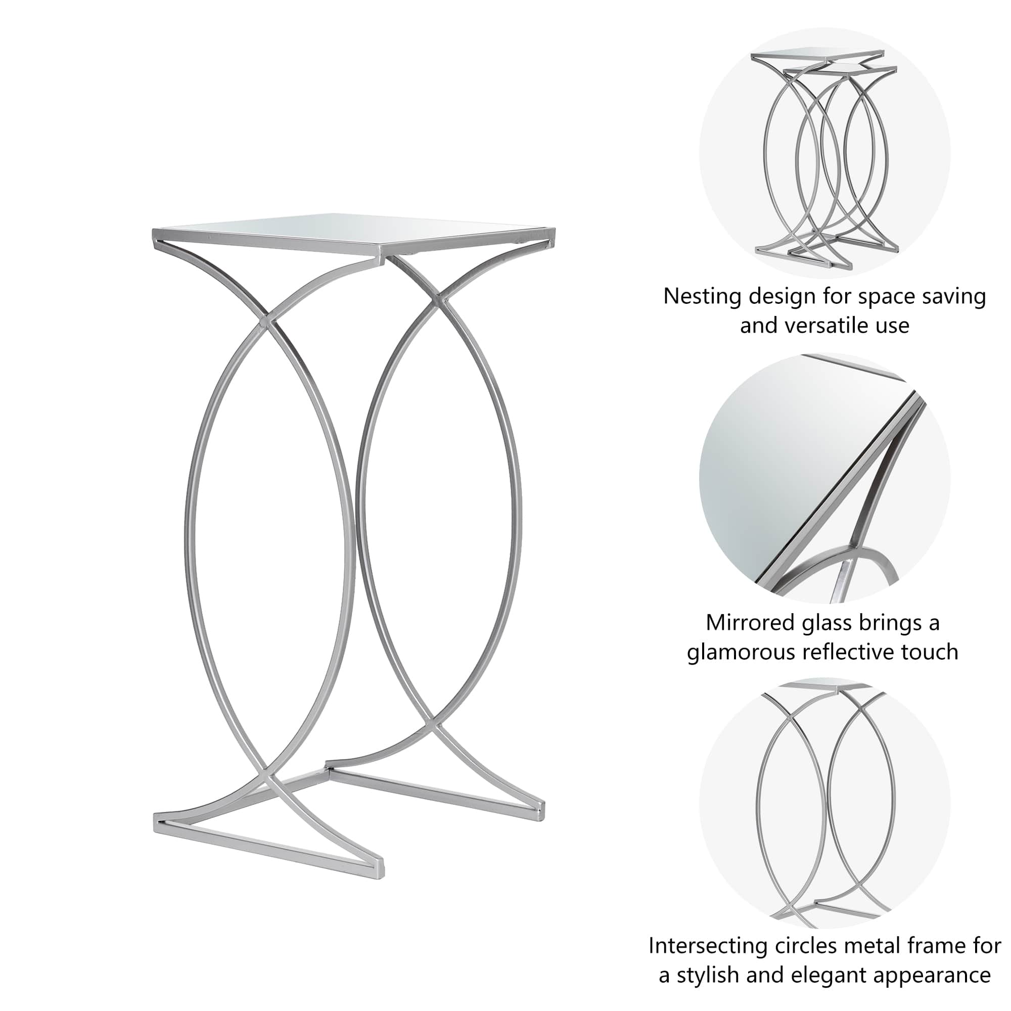 Glitzhome® Metal Tall Accent Table with Glass Top Set