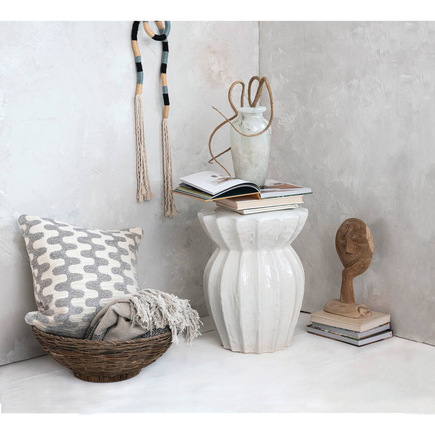 Hello Honey® 10.5" White & Gray Round Art Glass Vase