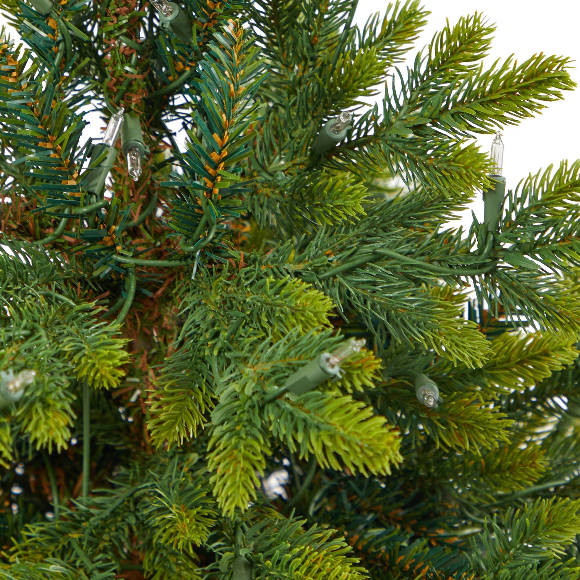 3.5ft. Pre-Lit North Carolina Fir Artificial Christmas Tree in Gray Planter with Stand, Clear Lights