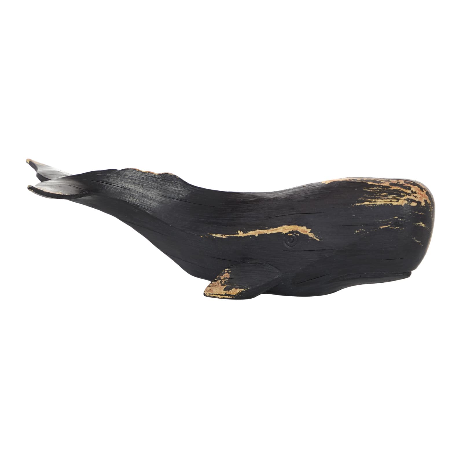 Black Polyresin Coastal Whale Sculpture, 4" x 14" x 5"