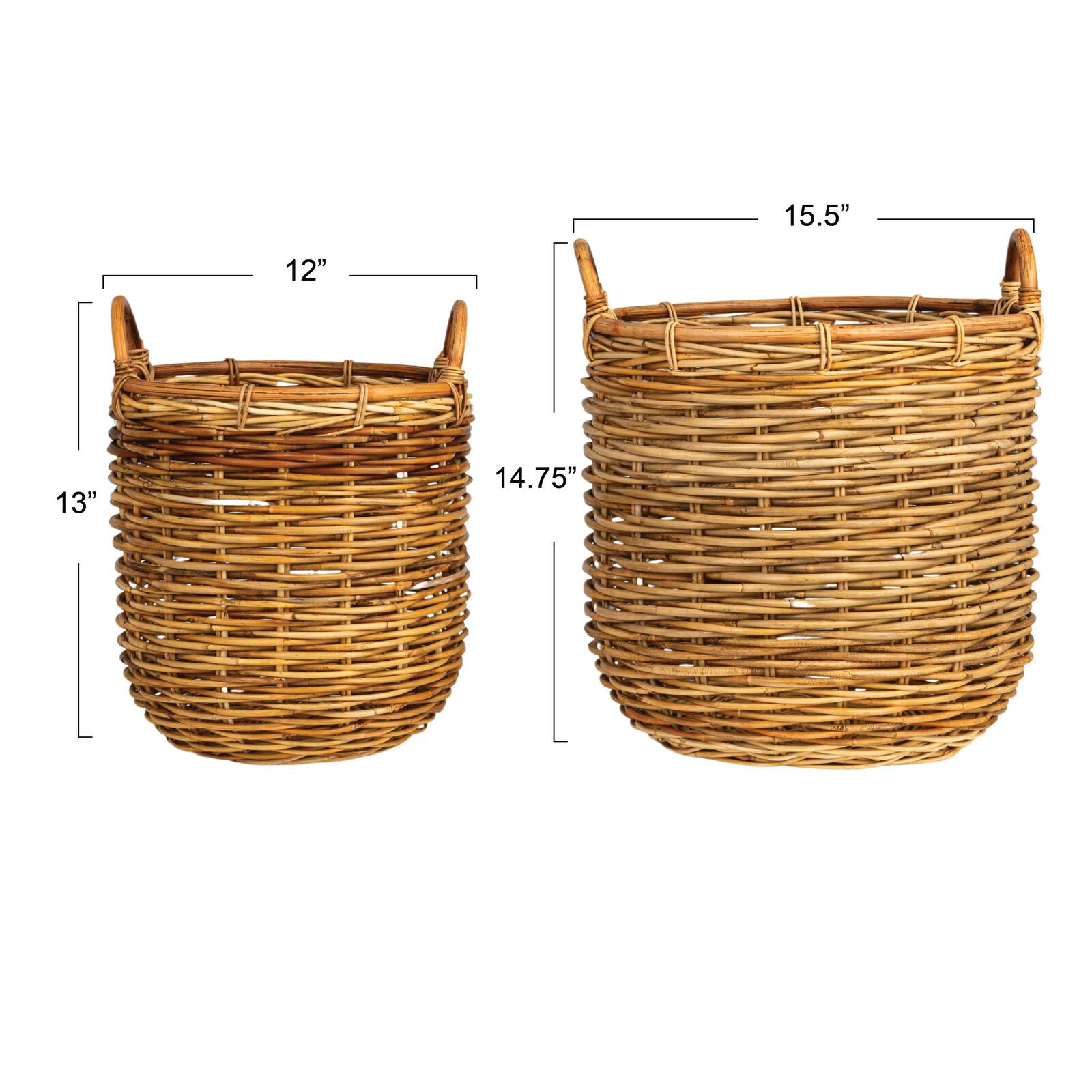 Hello Honey® Natural Brown Hand Woven Rattan Basket Set with Handles
