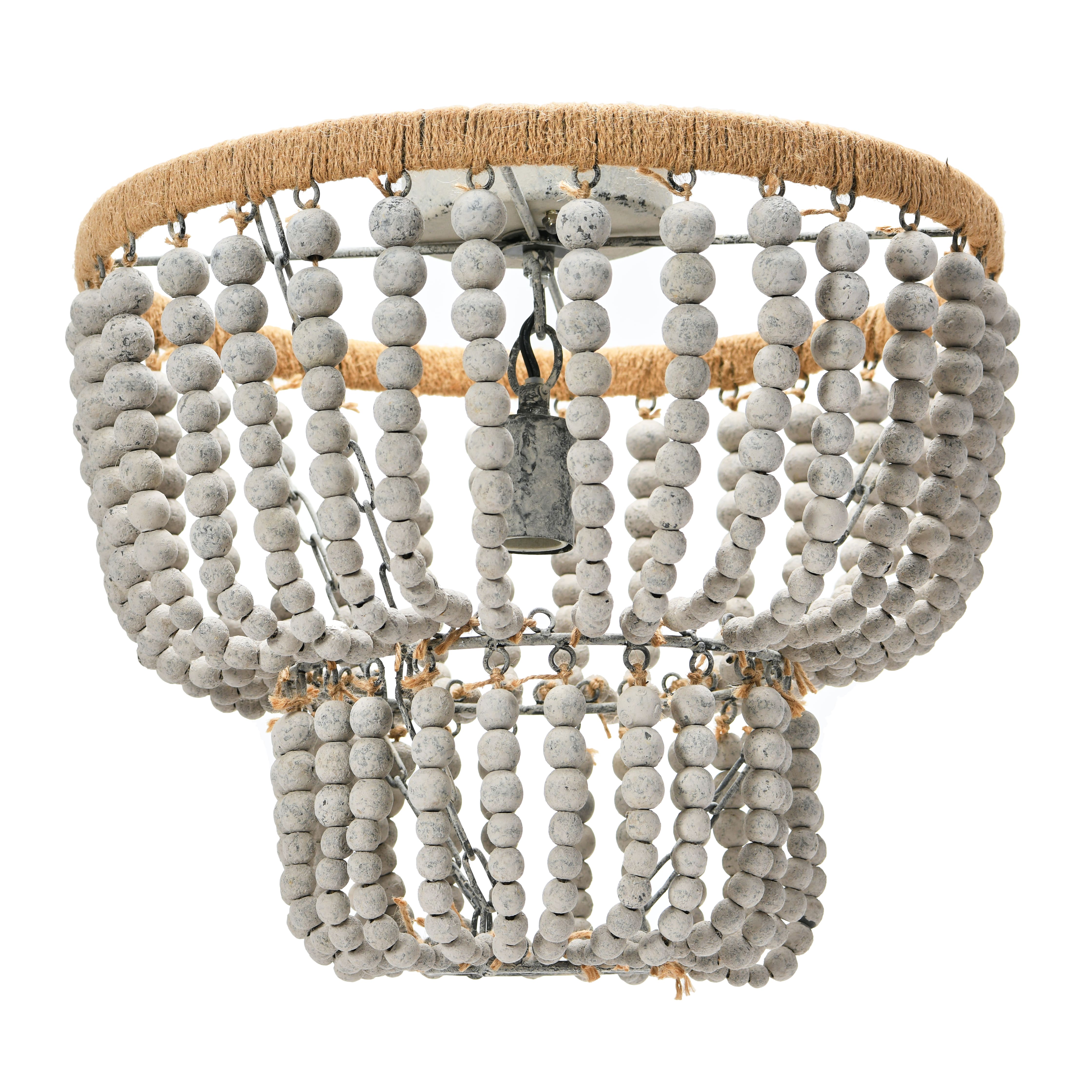 Gray Wood Bead &#x26; Metal Semi-Flush Light