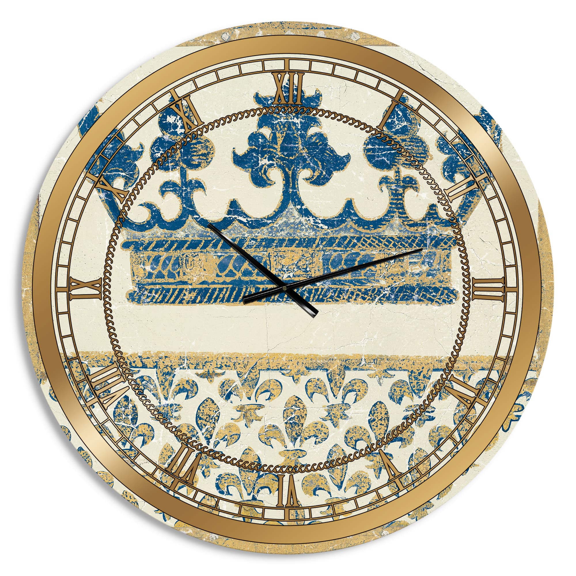 Designart 'Fleur De Lis Gold Crown Glam Wall Clock