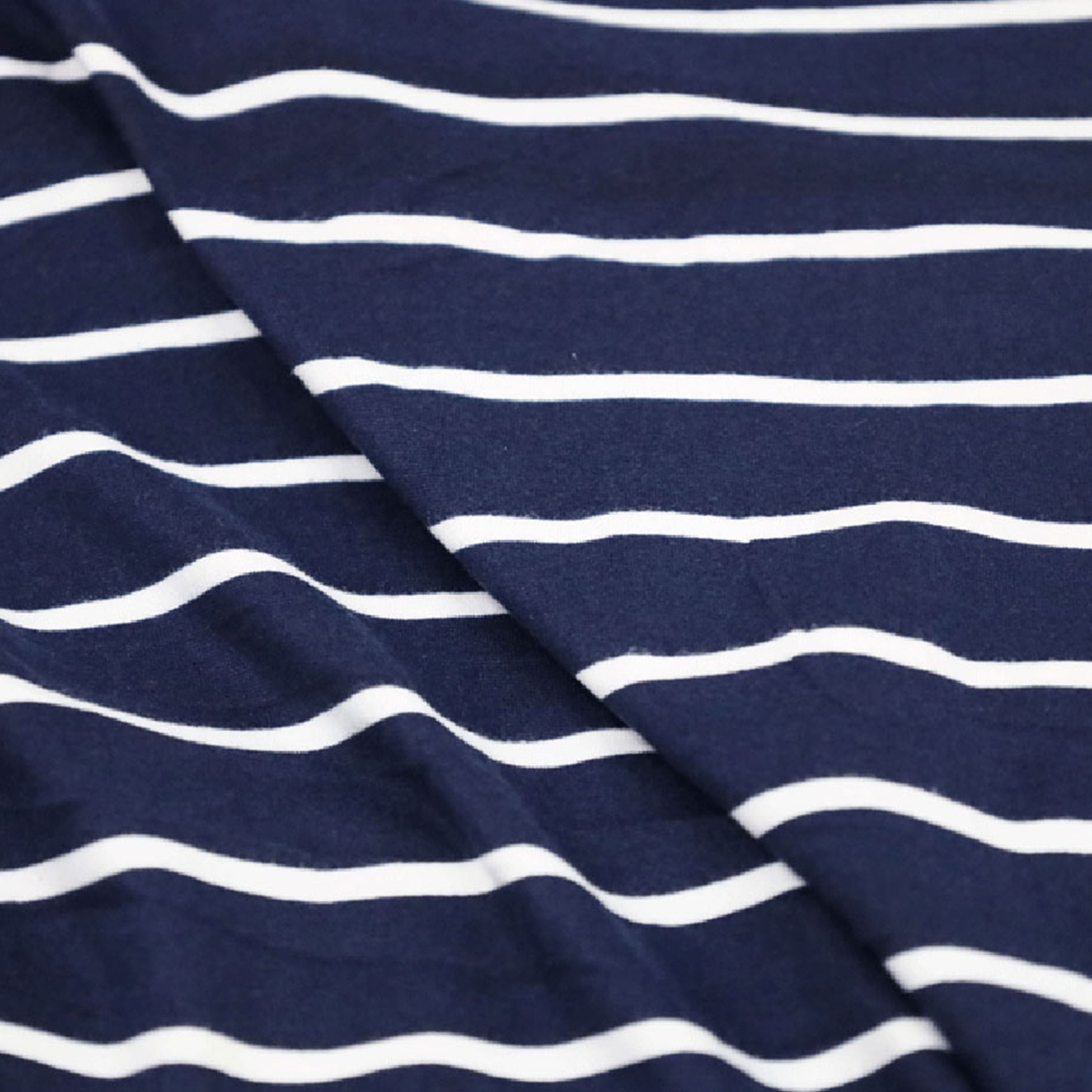 Fabric Merchants White Stripes on Navy Double Brushed 4-Way Stretch Fabric