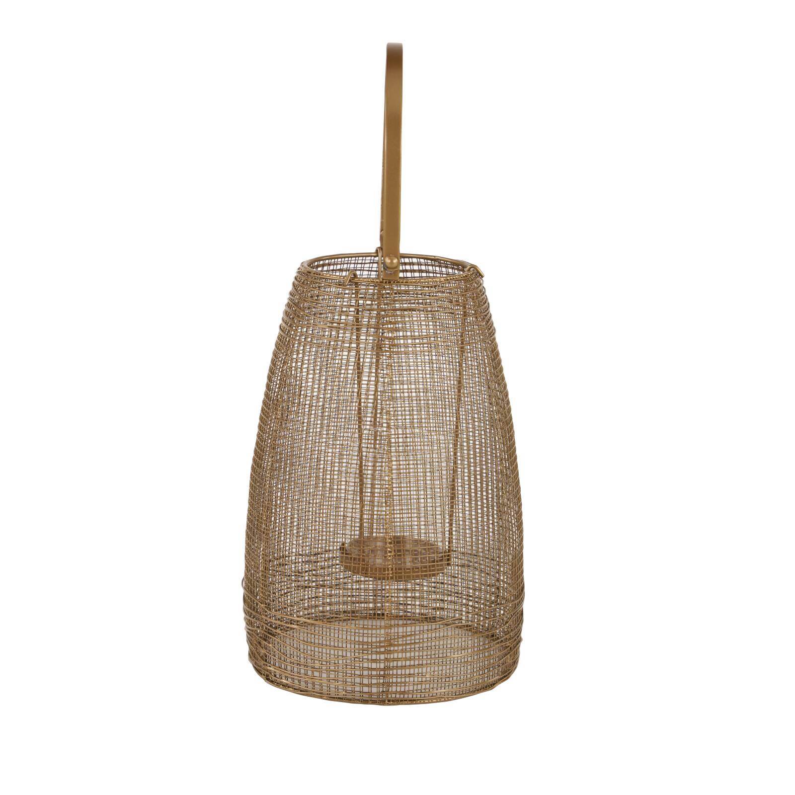 Gold Iron Modern Candle Holder Lantern, 16&#x22; x 9&#x22; x 9&#x22;