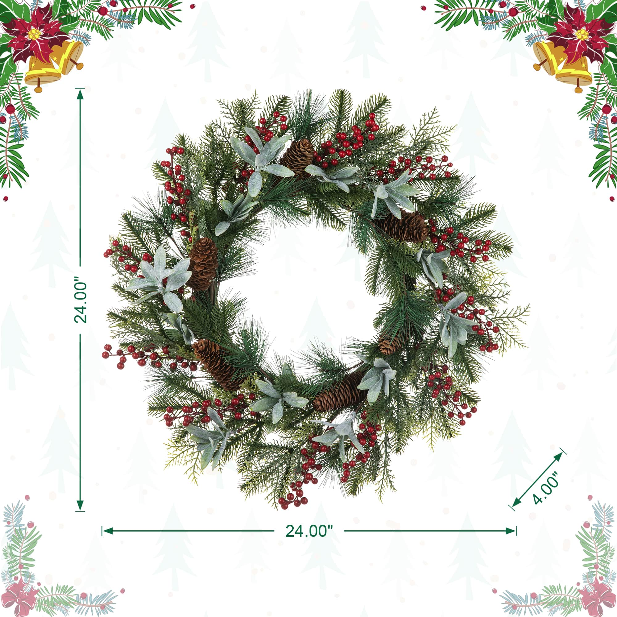 Glitzhome&#xAE; 24&#x22; Christmas Pinecone, Leaf &#x26; Berry Wreath