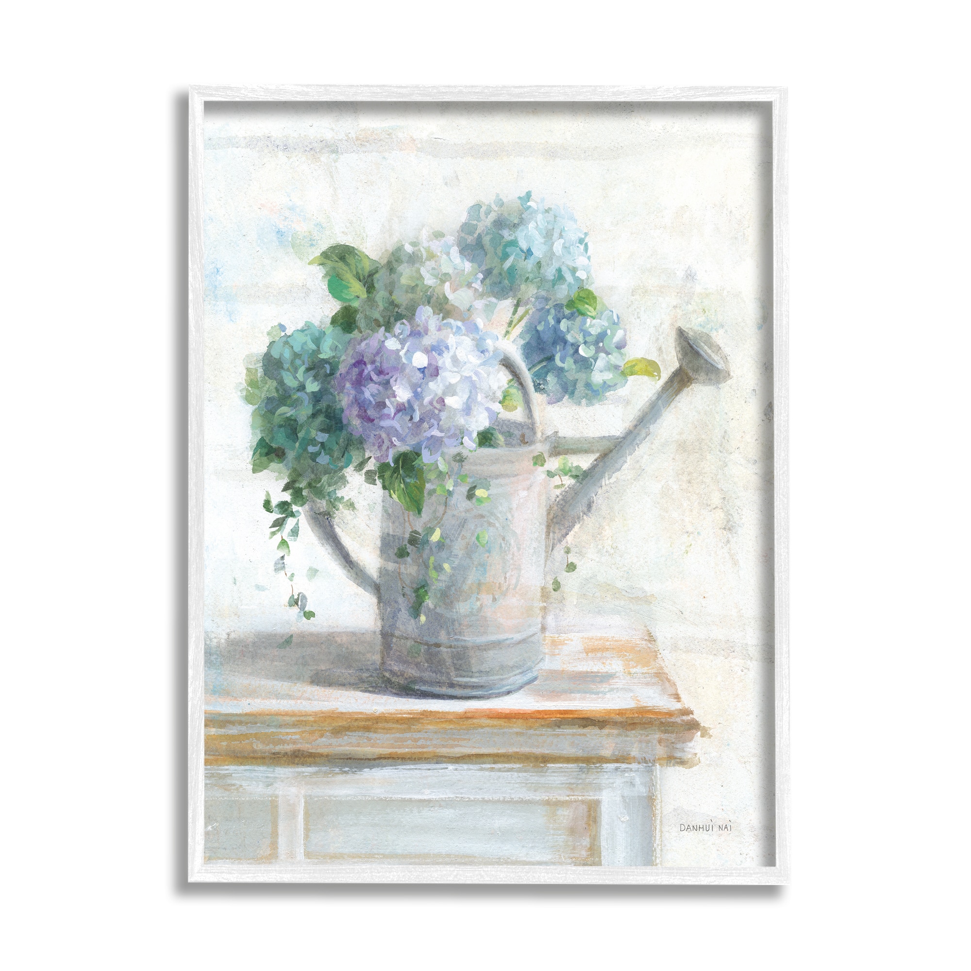 Stupell Industries Blue Hydrangeas in Watering Can Soft Floral Painting Framed Wall Art