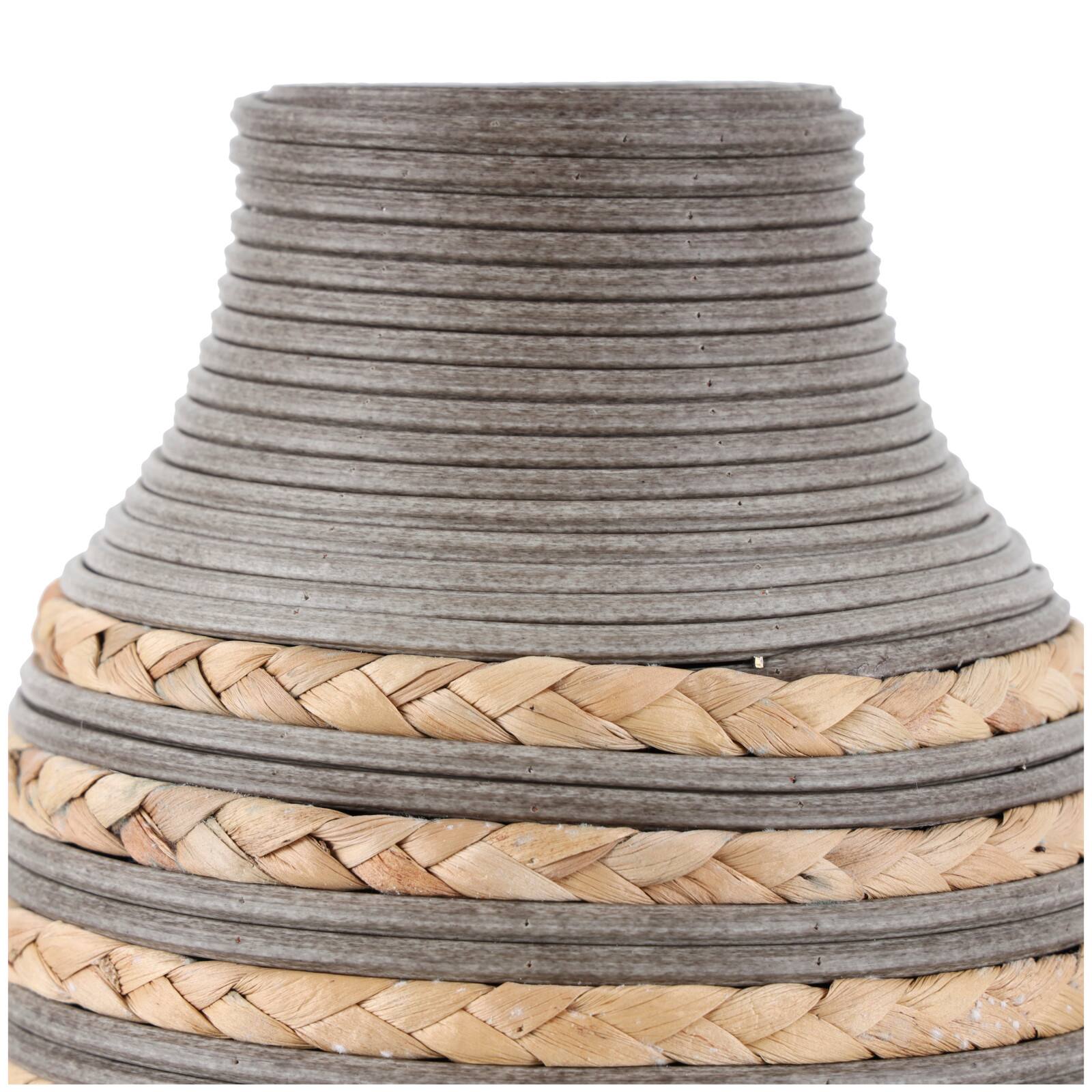 24" Brown Seagrass Handmade Braided Vase with Layered Gray Paneling