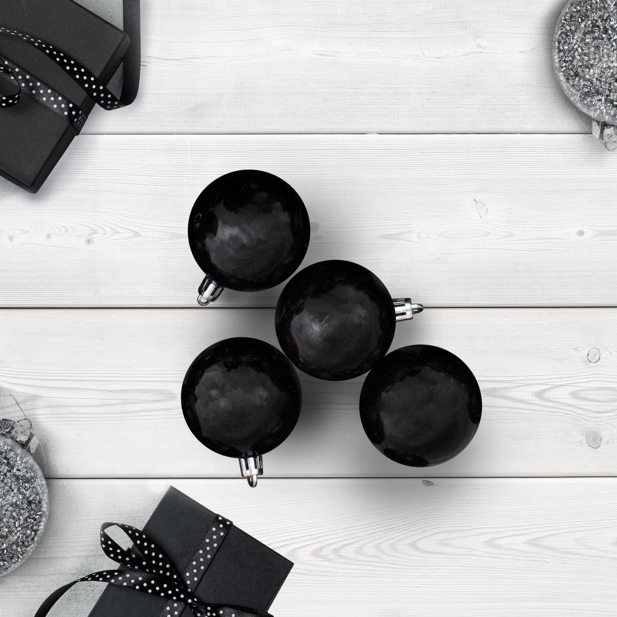60ct Matte Jet Black Shatterproof Ball Ornaments