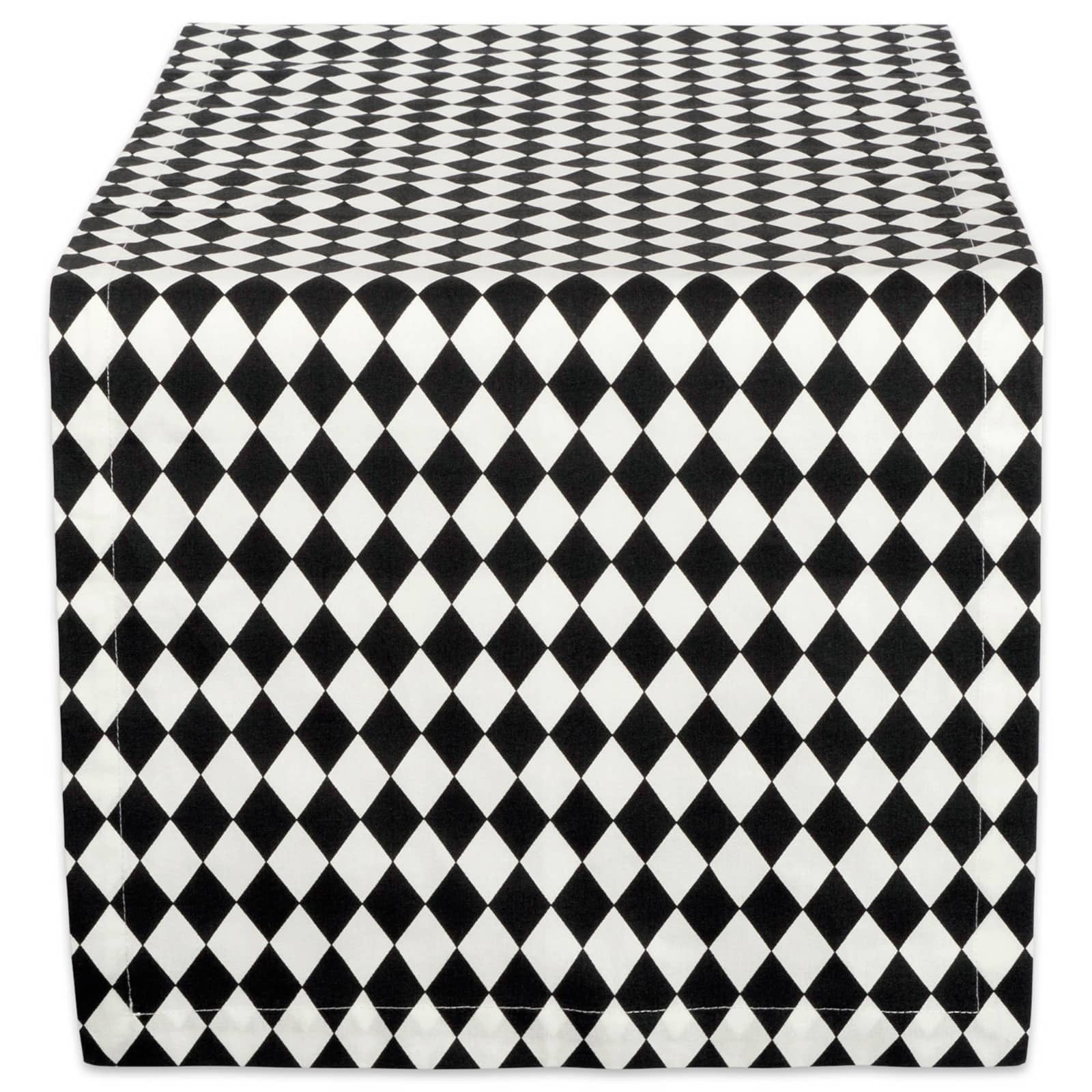 Black and Cream Harlequin Print Table Runner 14&#x22; x 72&#x22;