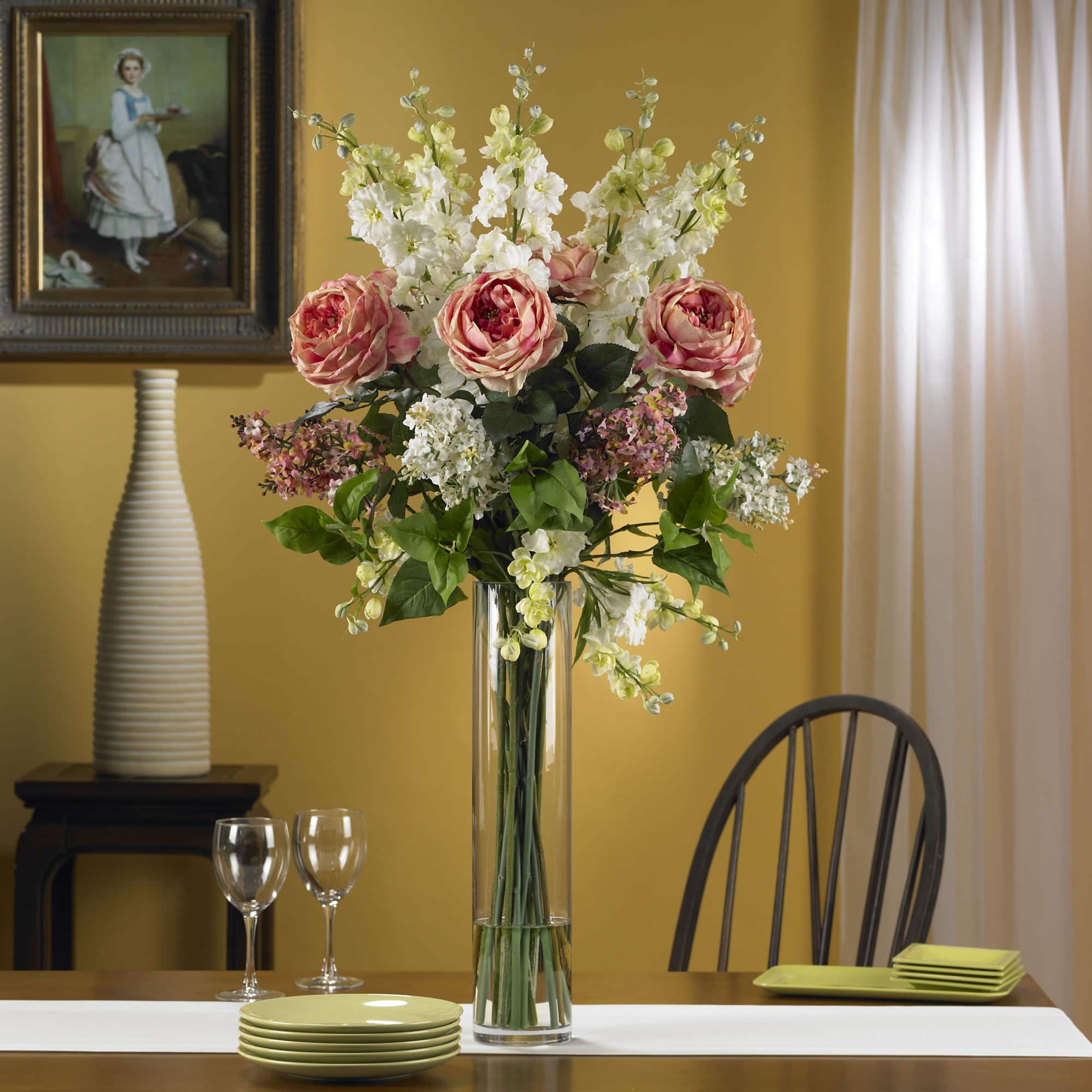 3ft. Rose, Delphinium and Lilac Arrangement in Glass Vase